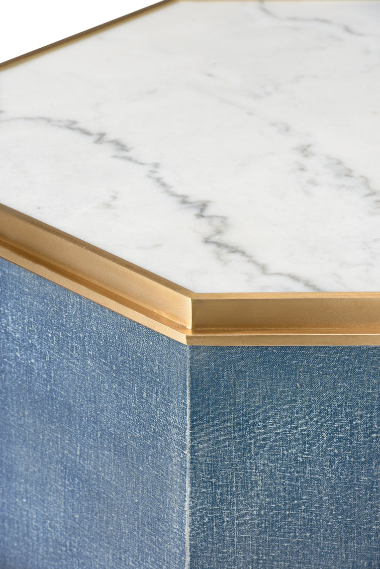 Chelsea House Bunching Cocktail Table in Blue Grasscloth