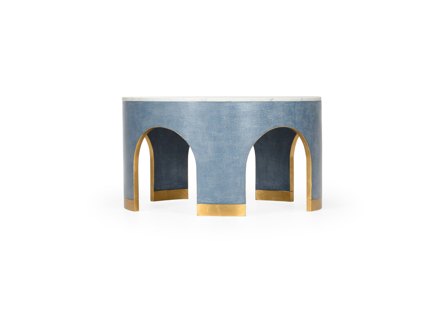 Chelsea House Aqueduct Cocktail Table in Blue Grasscloth and Marble