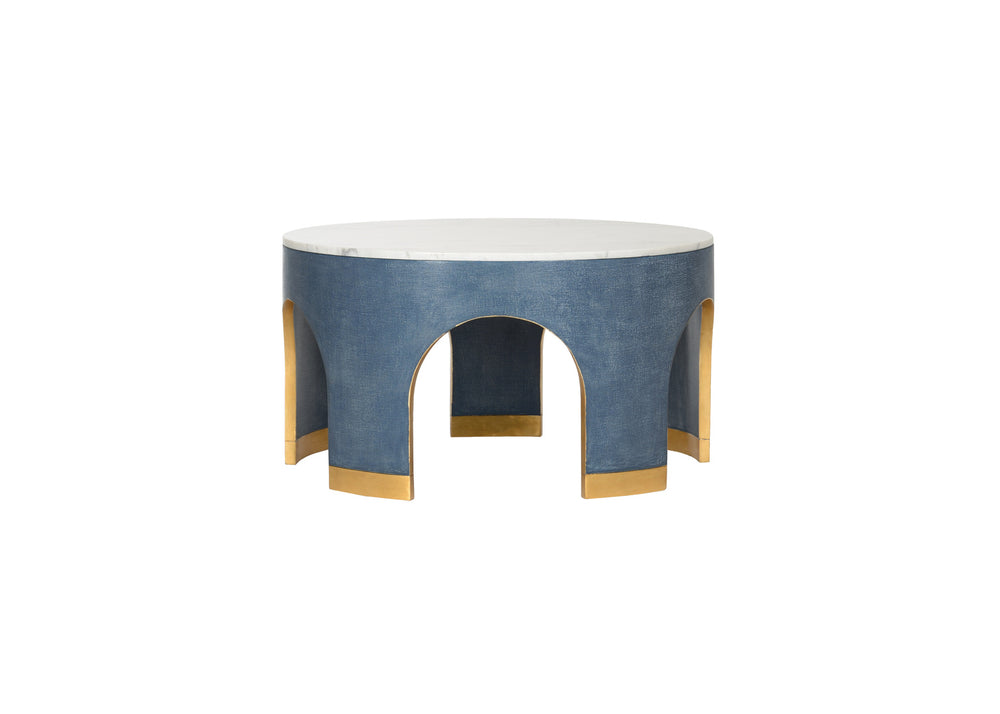 Chelsea House Aqueduct Cocktail Table in Blue Grasscloth and Marble