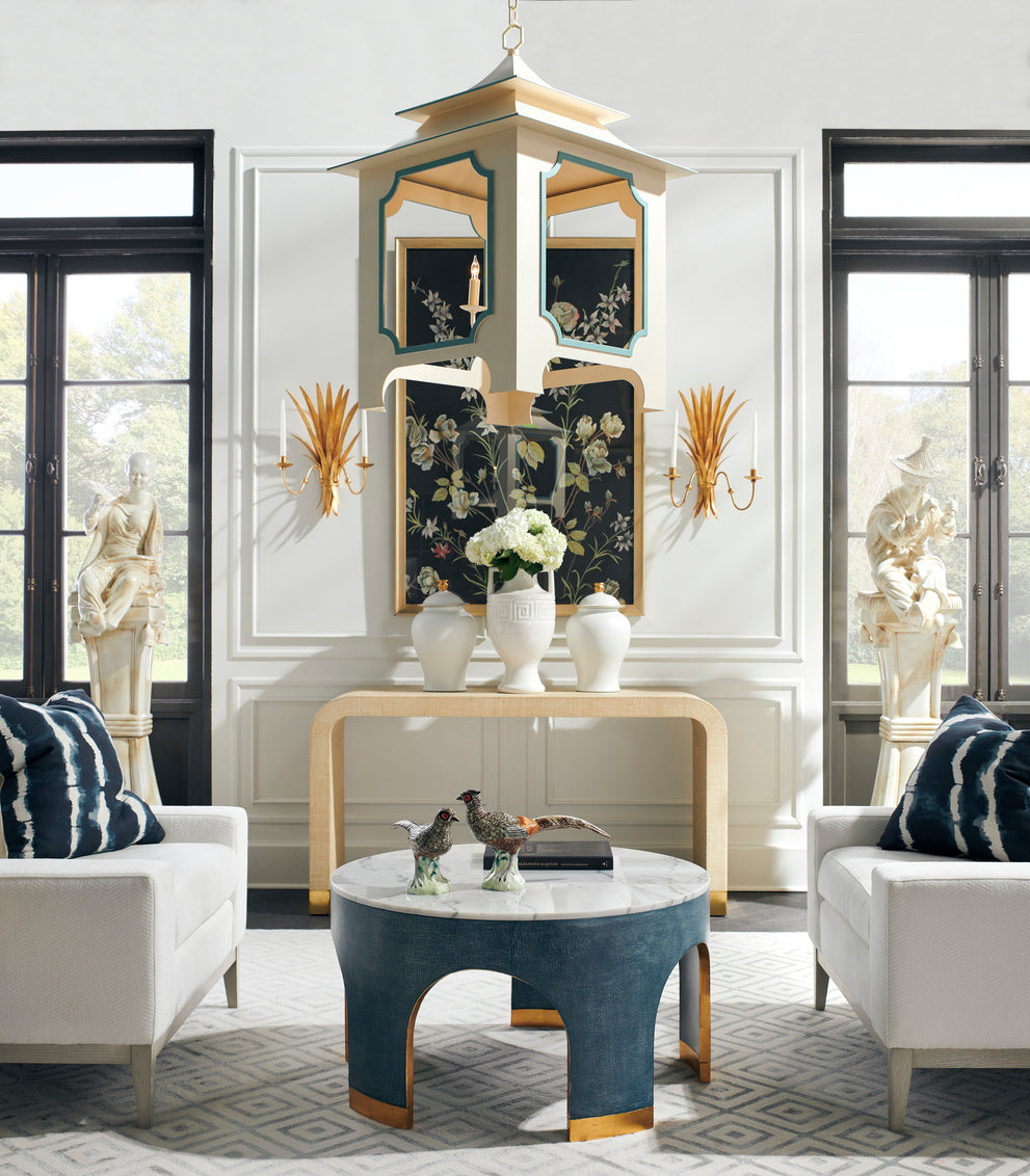 Chelsea House Aqueduct End Table in Blue Grasscloth