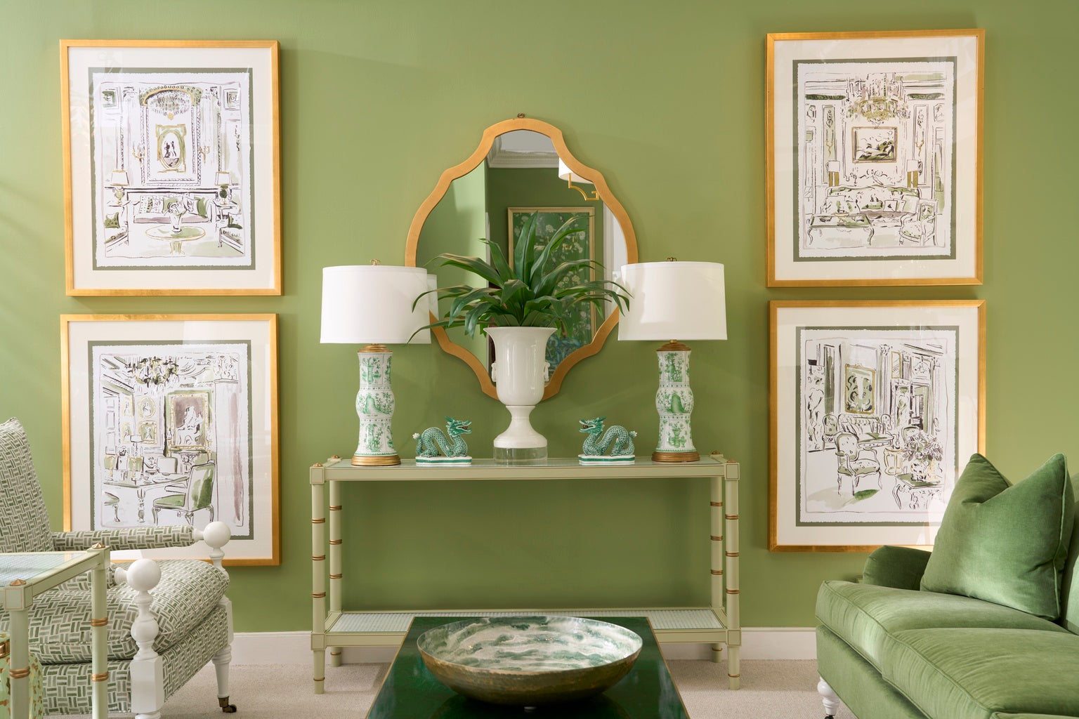Chelsea House Conner Cane Console Green