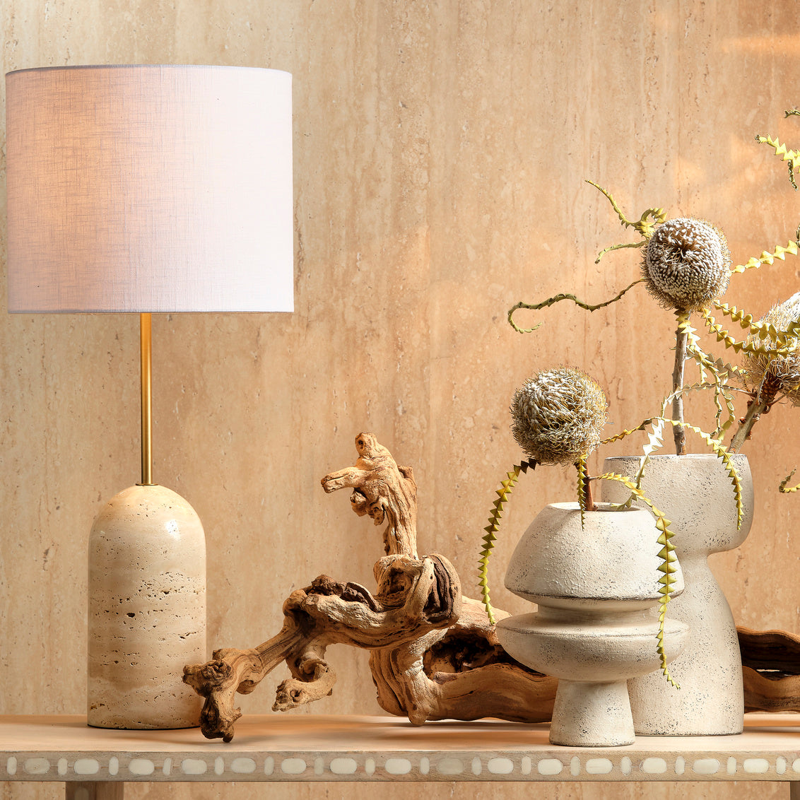 Jamie Young Holt Table Lamp In Travertine