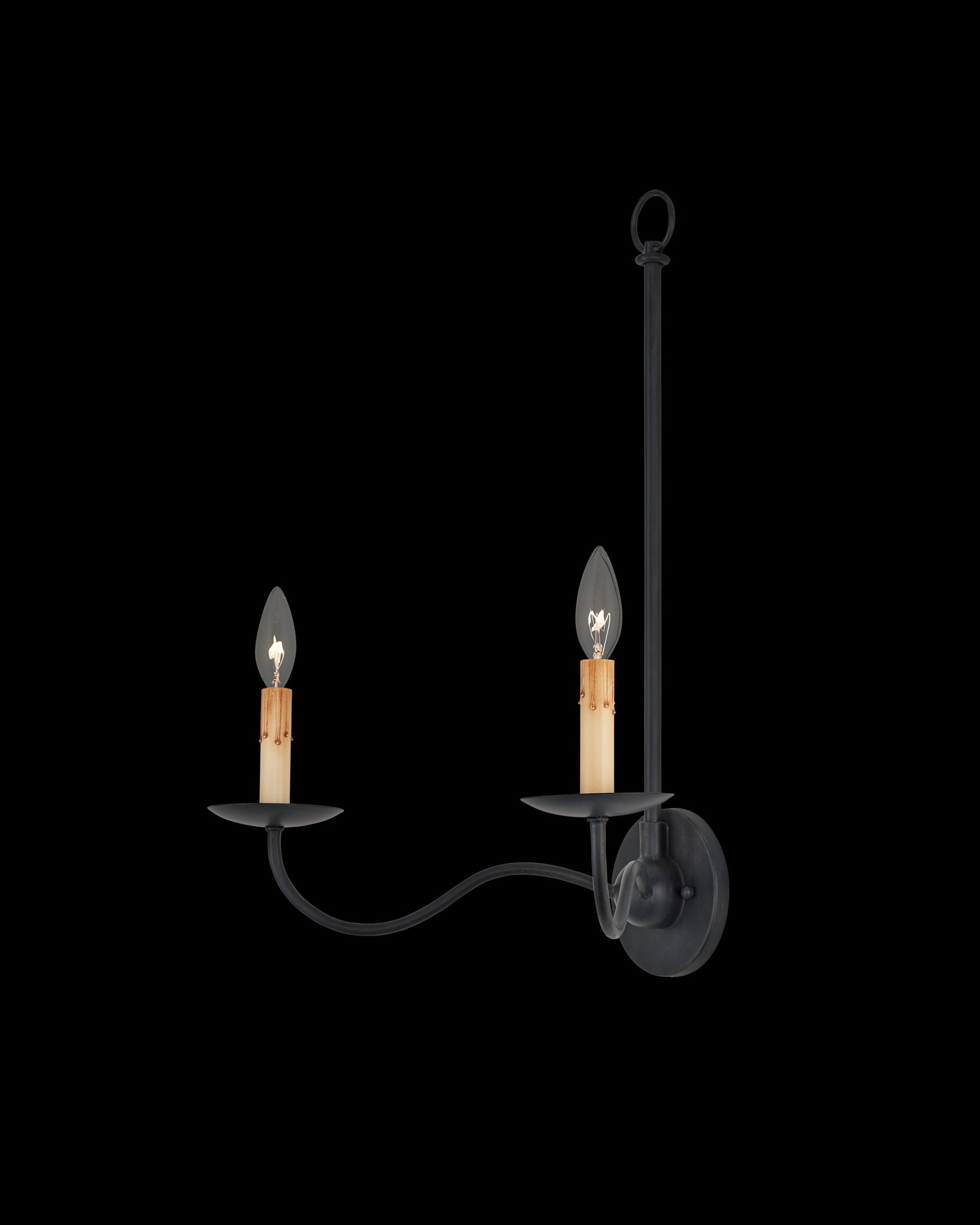 Currey & Company Saxon Double Light Black Wall Sconce