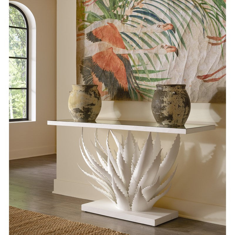 Currey And Company Agave White Console Table