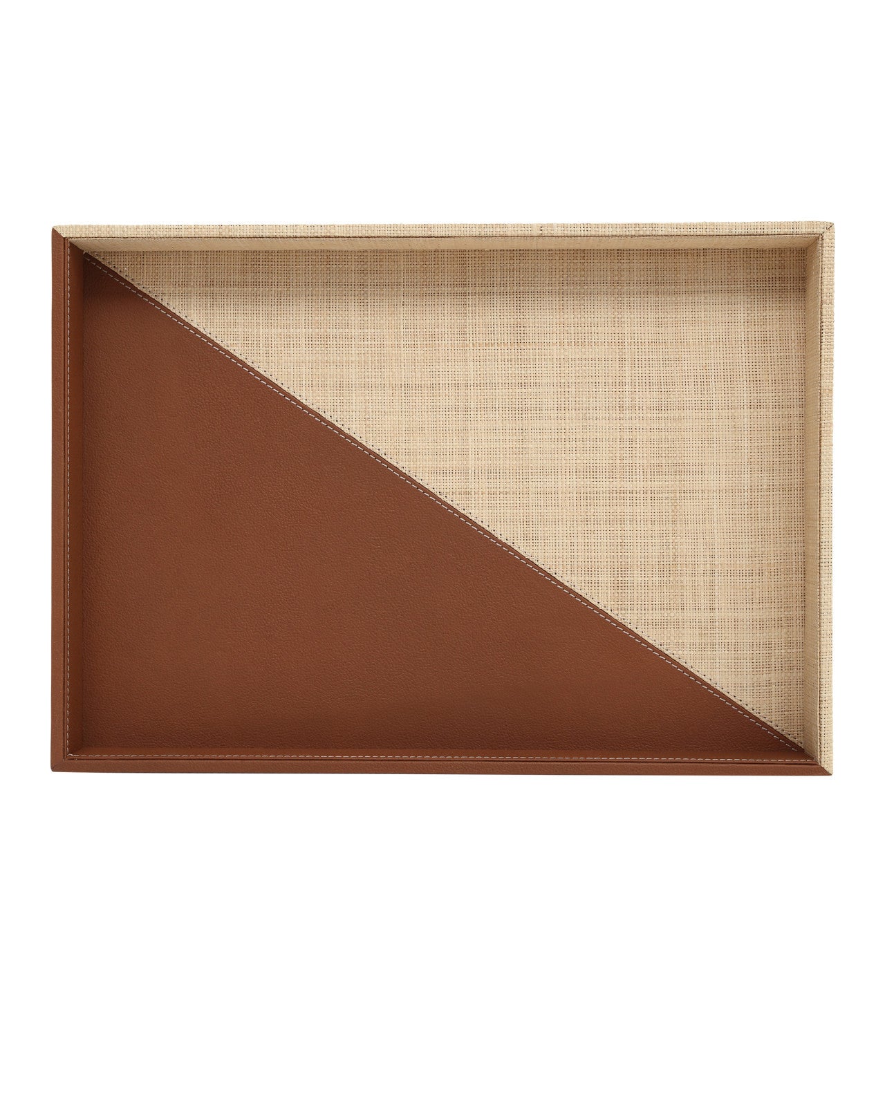 Currey & Company 16"/18" Leather & Raffia Tray Set Of 2