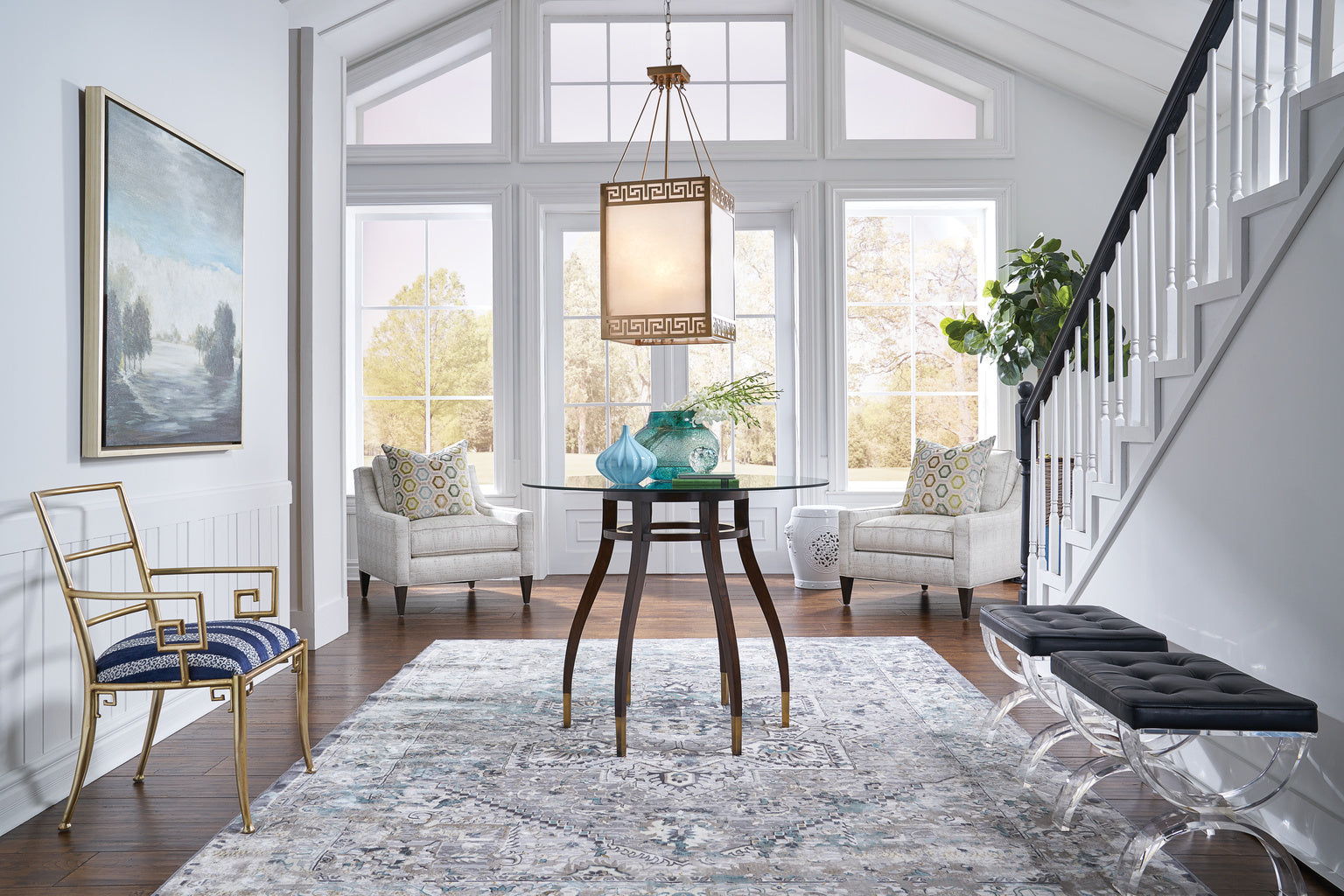 Harlow Bench in Acrylic and Black Leather by Wildwood