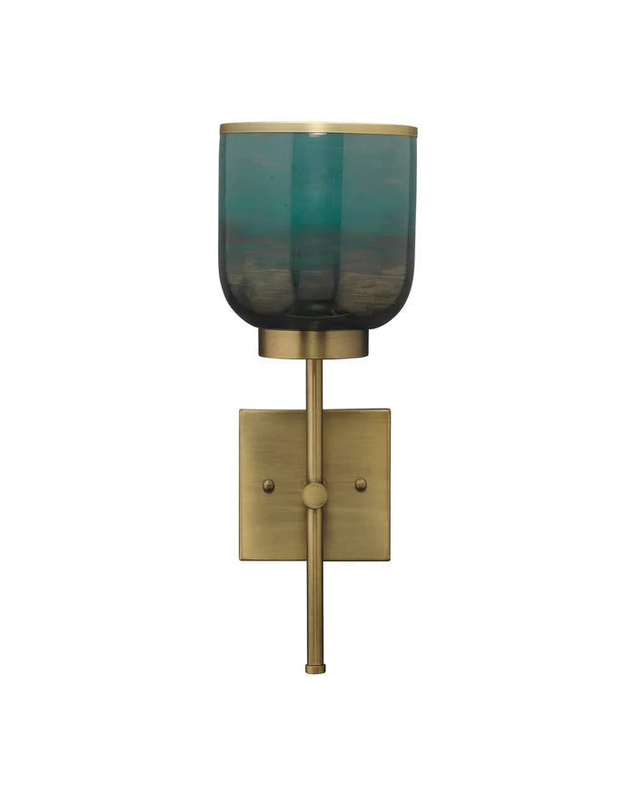 Jamie Young Vapor Single Sconce In Antique Brass & Aqua Metallic Glass