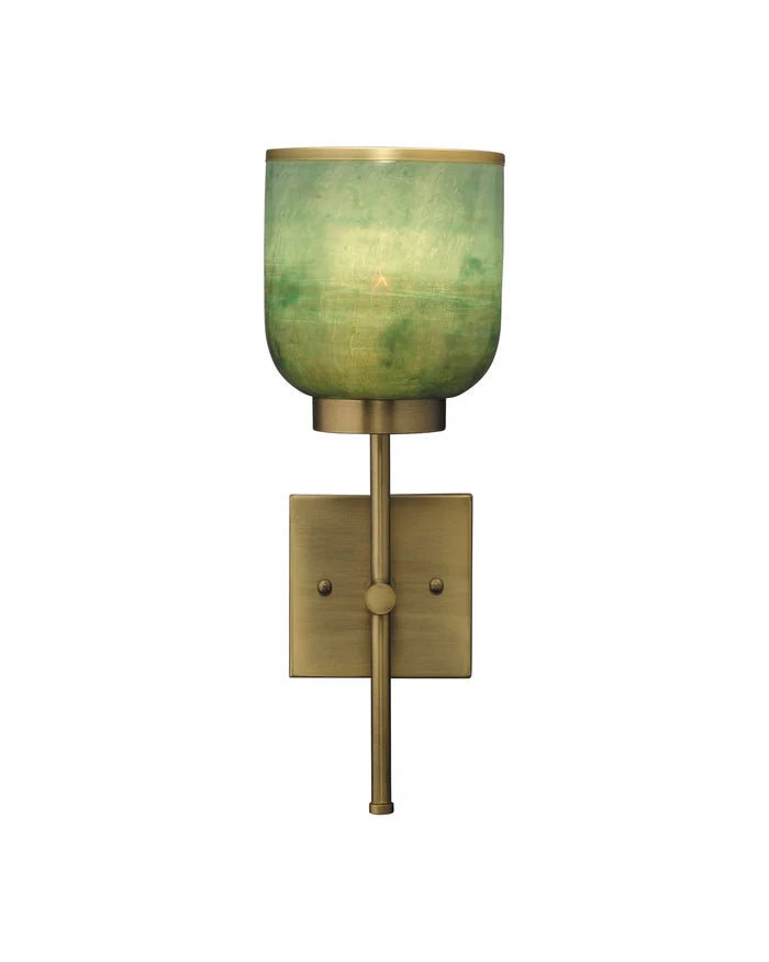 Jamie Young Vapor Single Sconce In Antique Brass & Aqua Metallic Glass