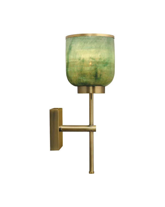 Jamie Young Vapor Single Sconce In Antique Brass & Aqua Metallic Glass