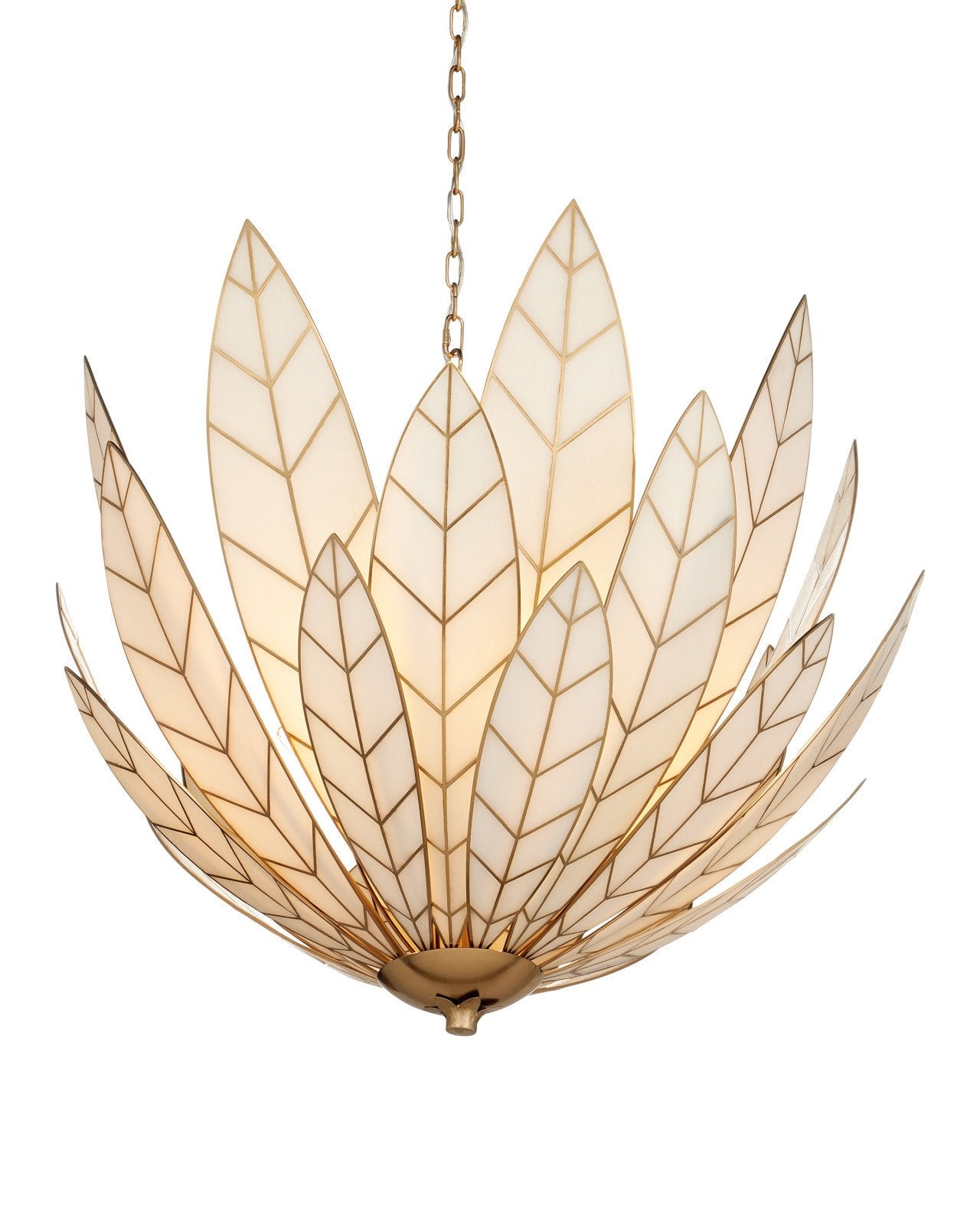 Currey & Company Lamina 35" Antique Brass 3 Light Chandelier