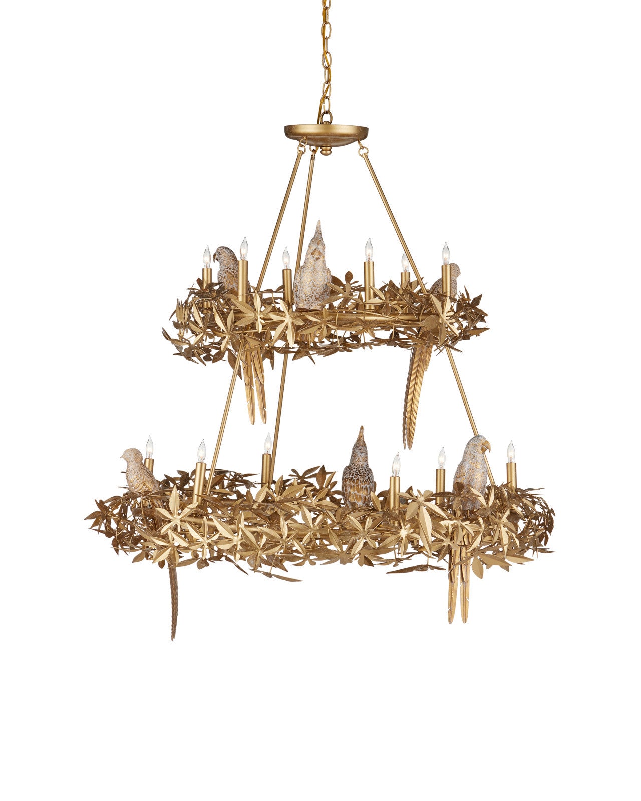 Currey & Company 43.25" Aviary Gold Two Tier 12 Light Chandelier