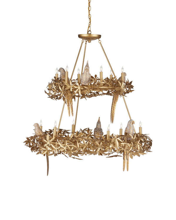 Currey & Company 43.25" Aviary Gold Two Tier 12 Light Chandelier