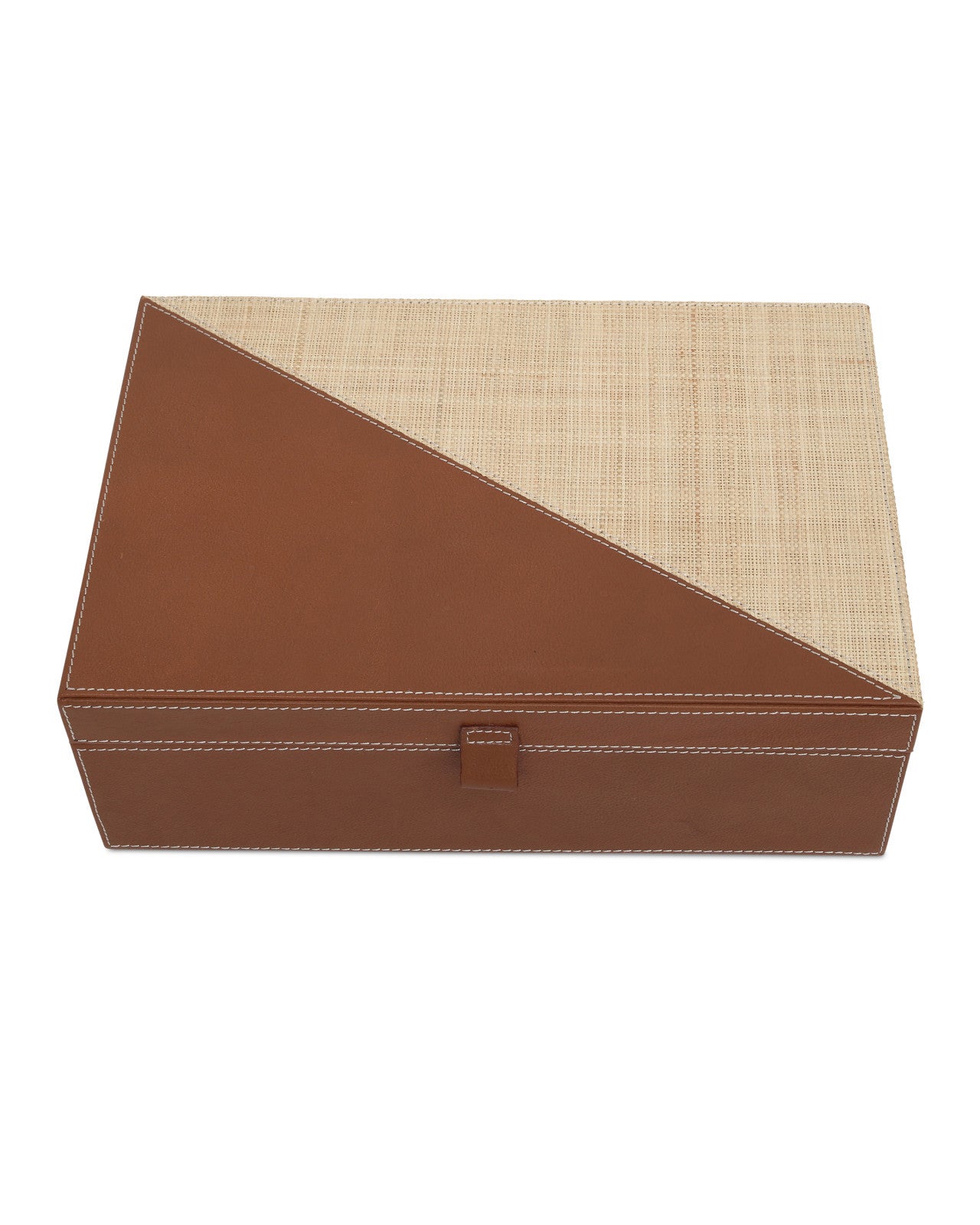 Currey & Company 15"/12" Leather & Raffia Box Set Of 2