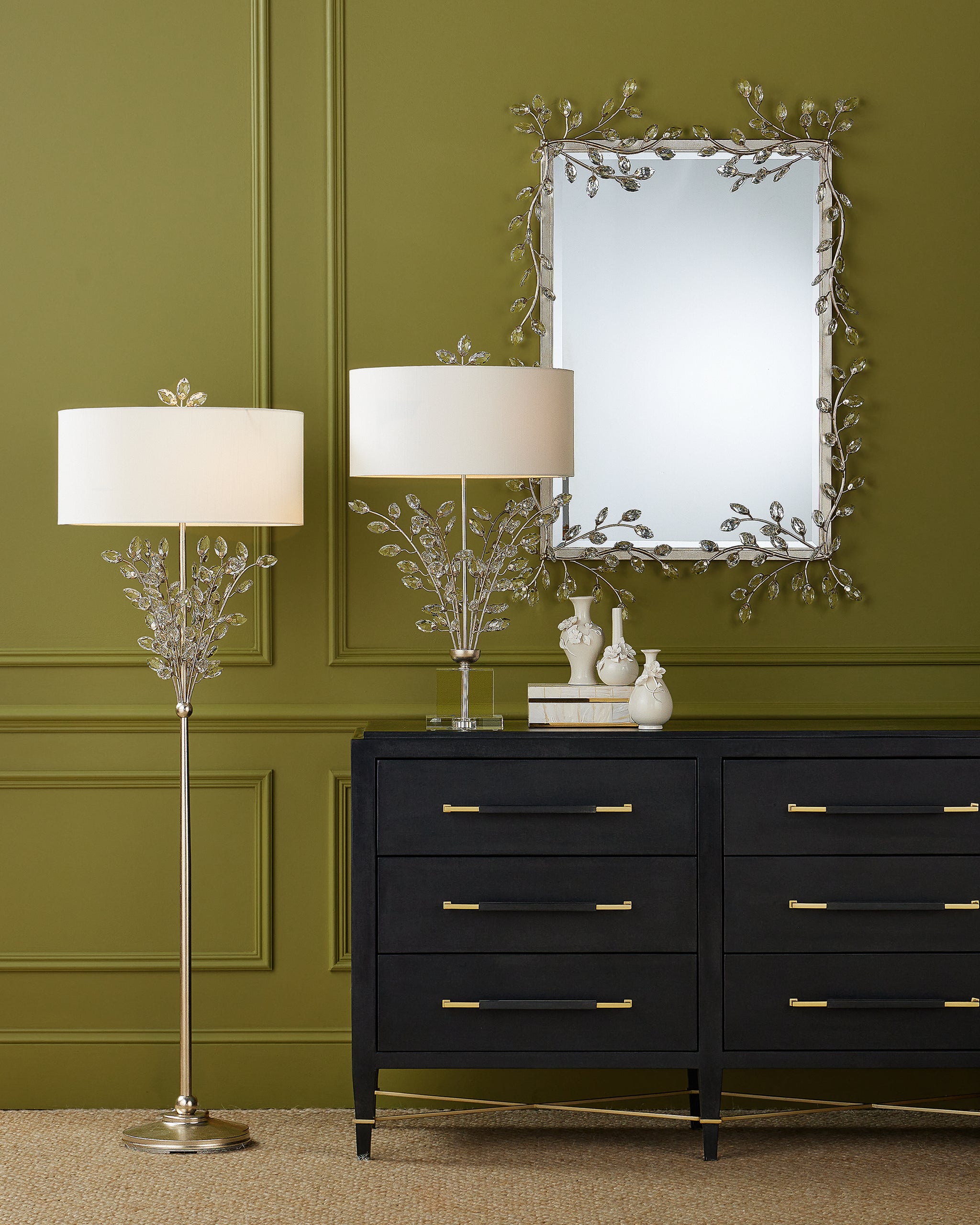 Currey & Company Forget Me Not Silver Rectangular Mirror