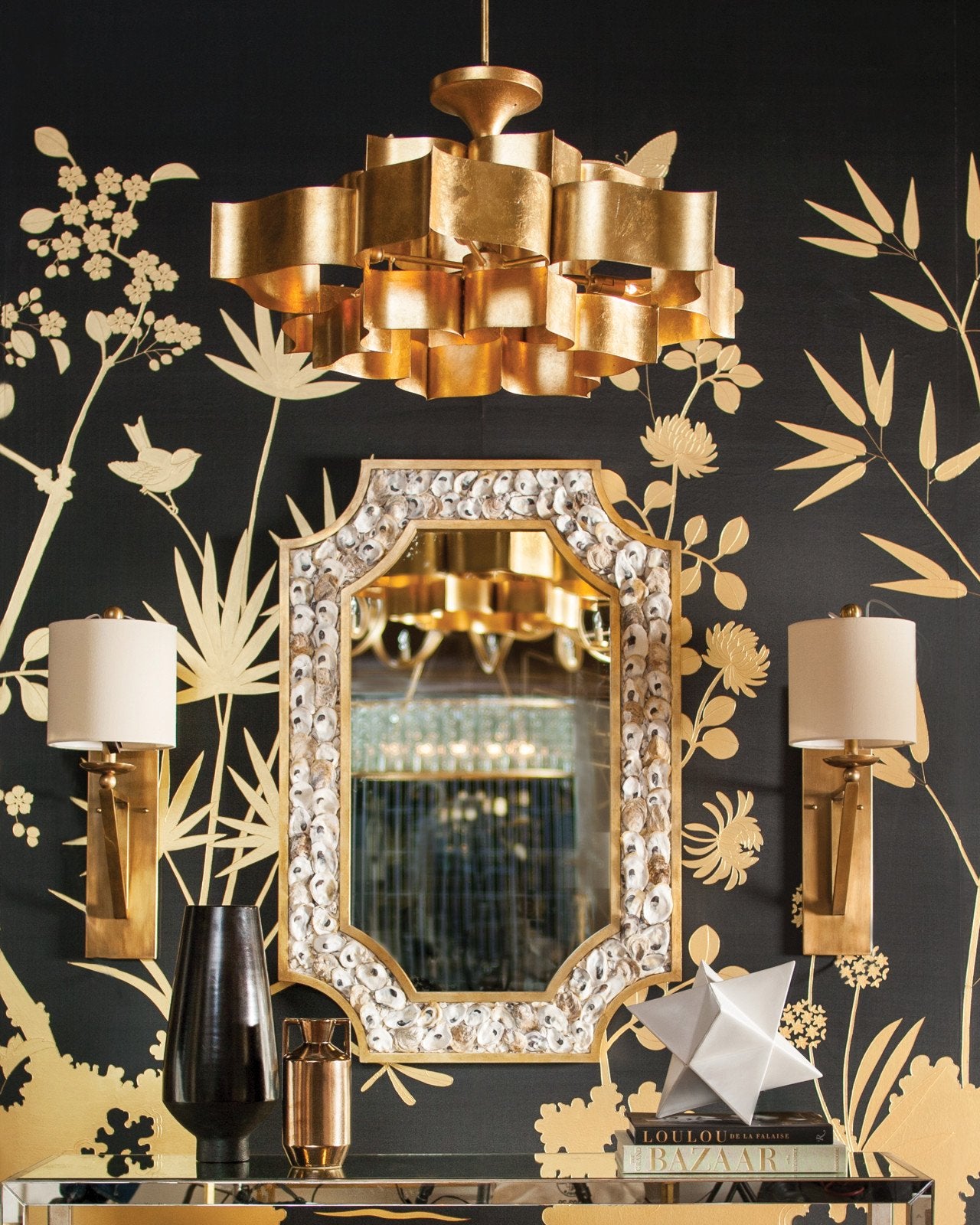 Currey & Company Grand Lotus 30" Gold 6 Light Convertible Chandelier