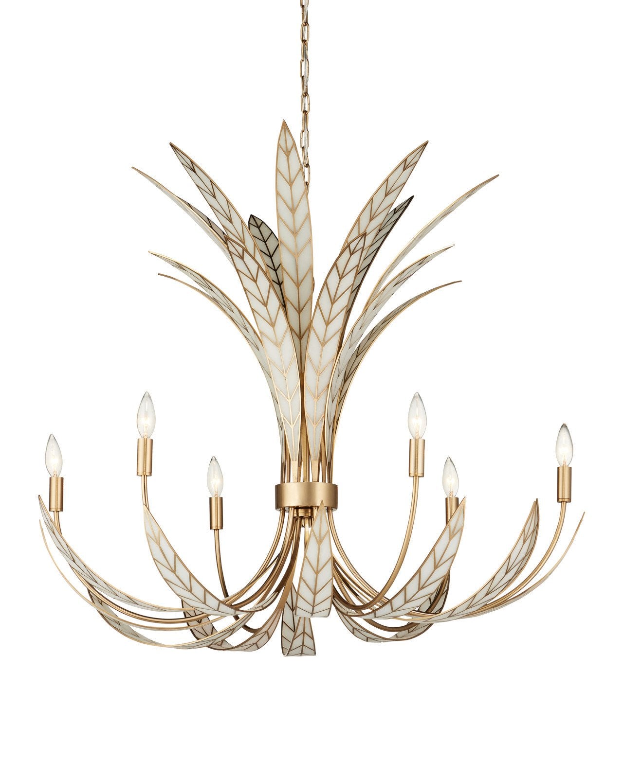 Currey & Company Foliatura 39" Antique Brass 6 Light Chandelier