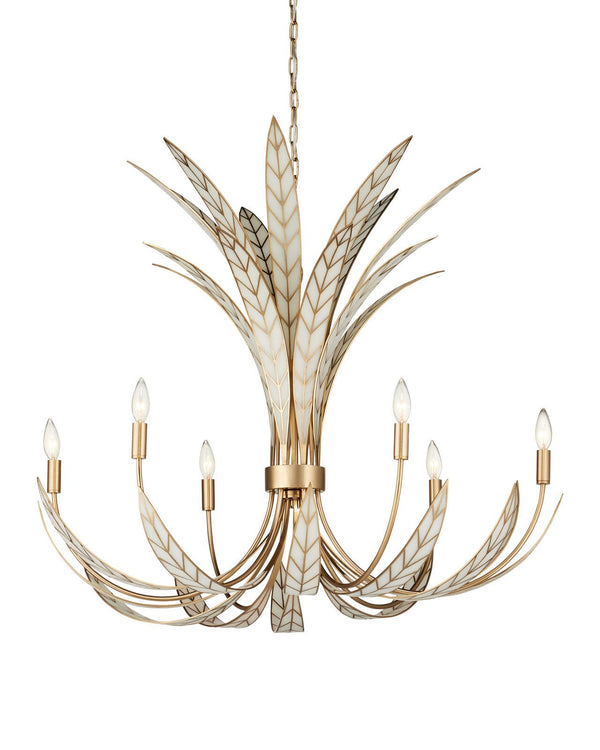 Currey & Company Foliatura 39" Antique Brass 6 Light Chandelier