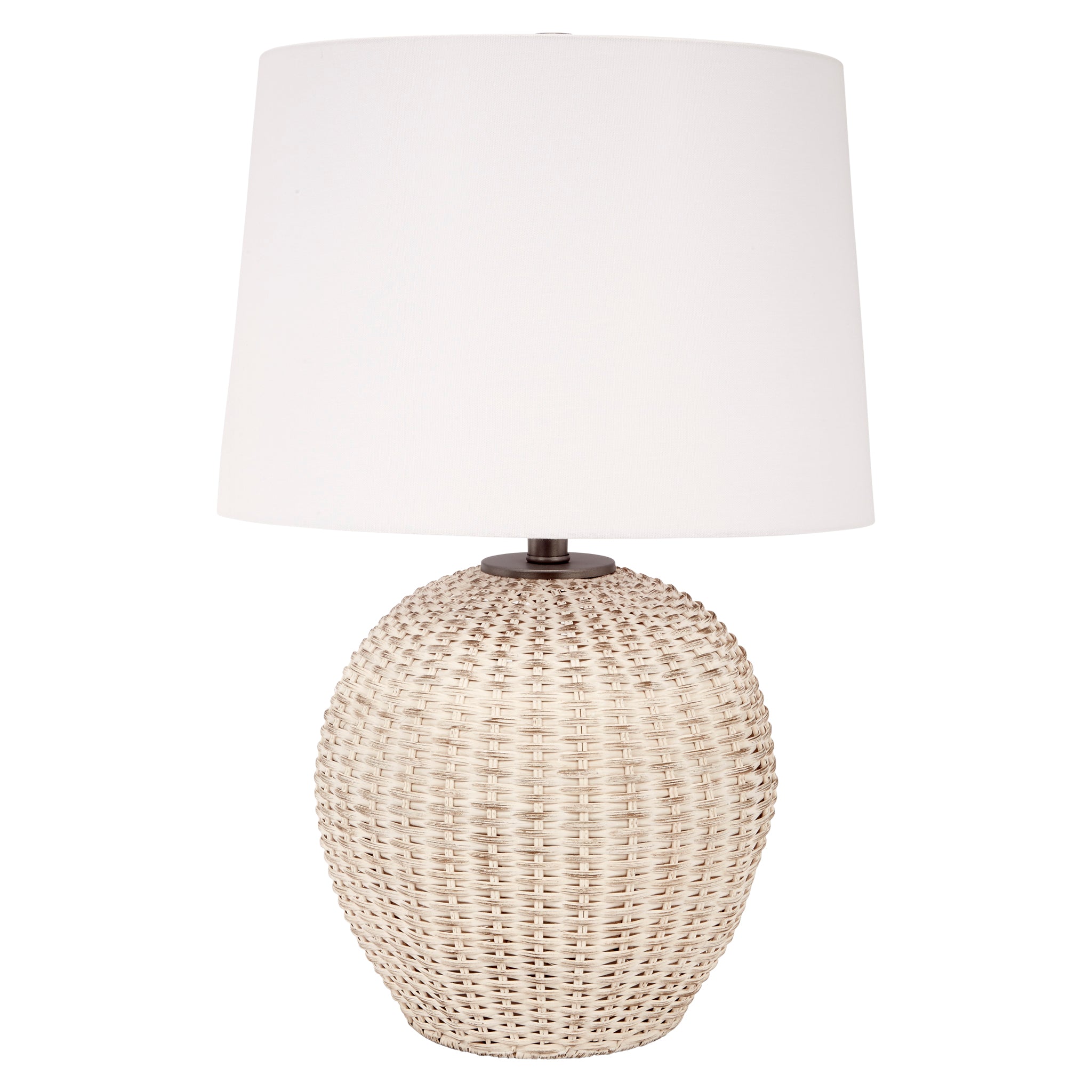 Old World Design White Wash Woven Rattan Lamp