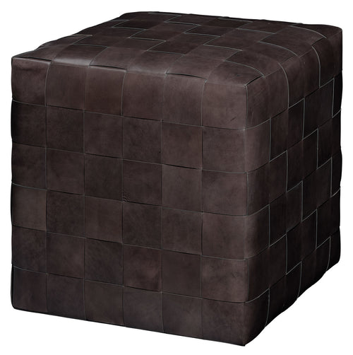 Jamie Young Woven Leather Ottoman Dark Grey
