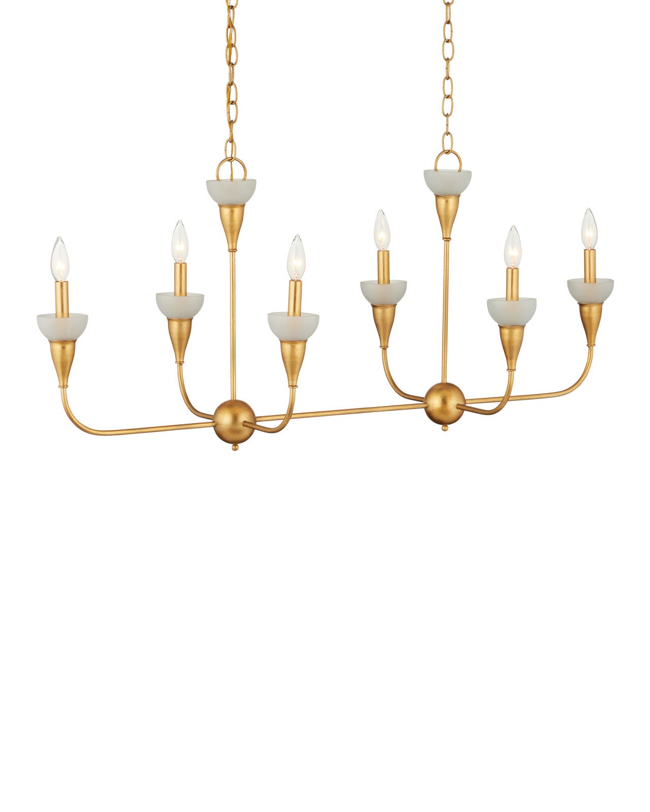 Currey & Company Aurelia Frost Rectangular 46" Contemporary Gold Leaf 6 Light Chandelier