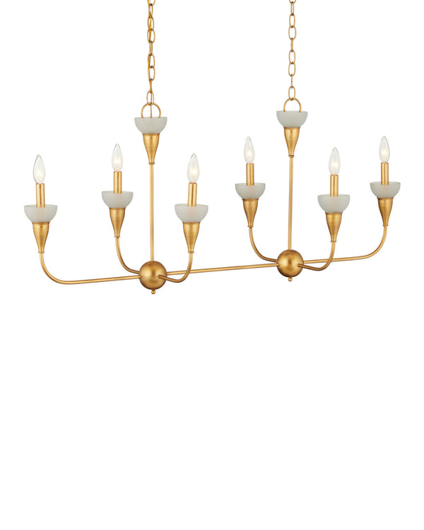 Currey & Company Aurelia Frost Rectangular 46" Contemporary Gold Leaf 6 Light Chandelier