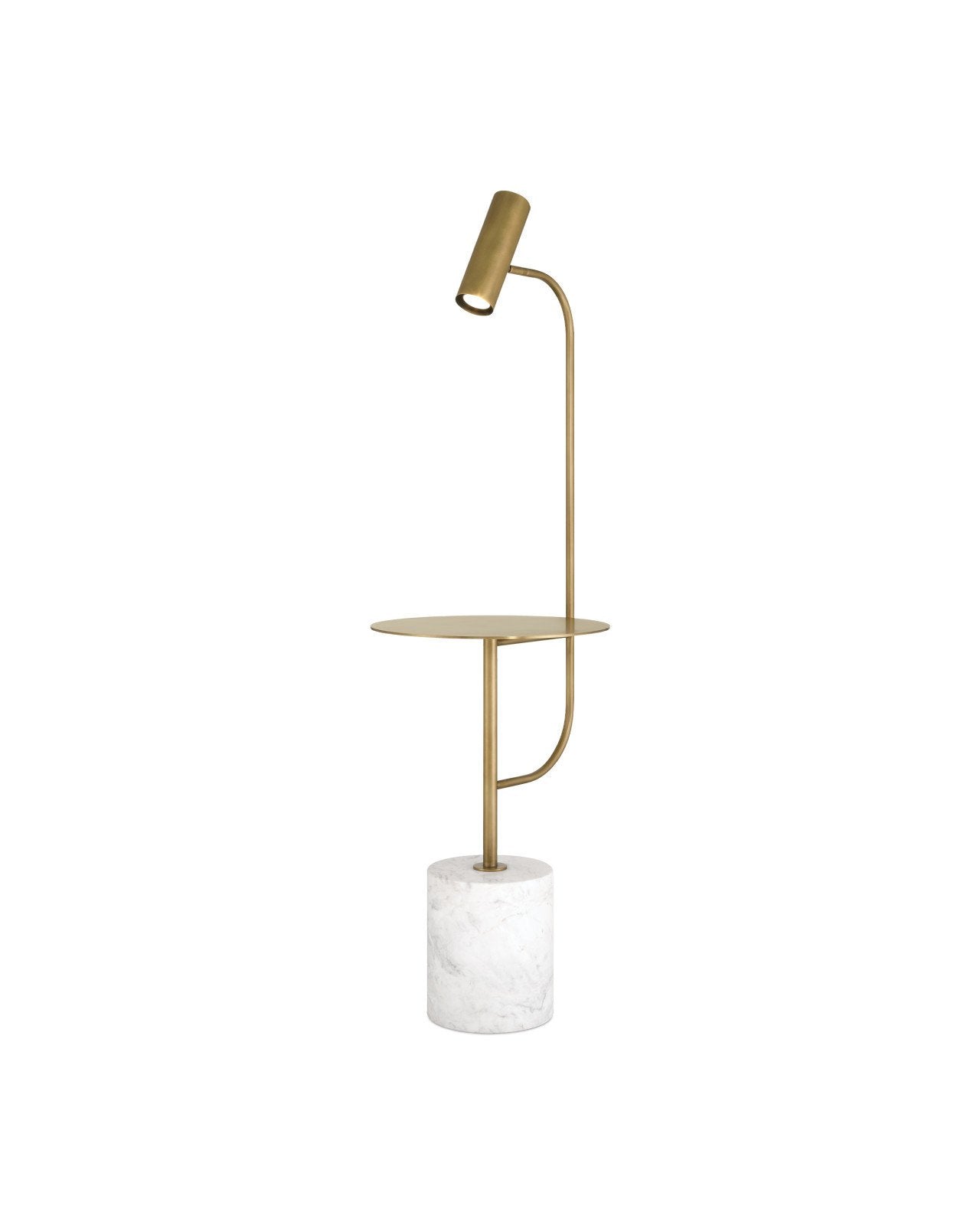 Currey & Company Eastlin Antique Brass White Marble Floor Lamp With Table