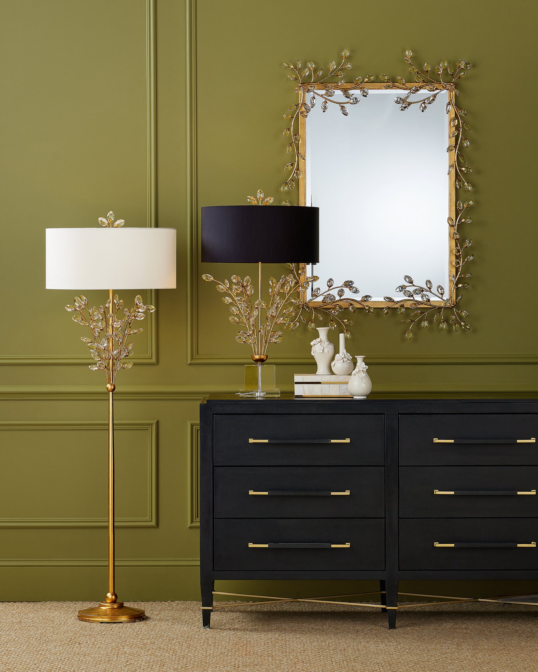 Currey & Company Forget Me Not Gold Rectangular Mirror