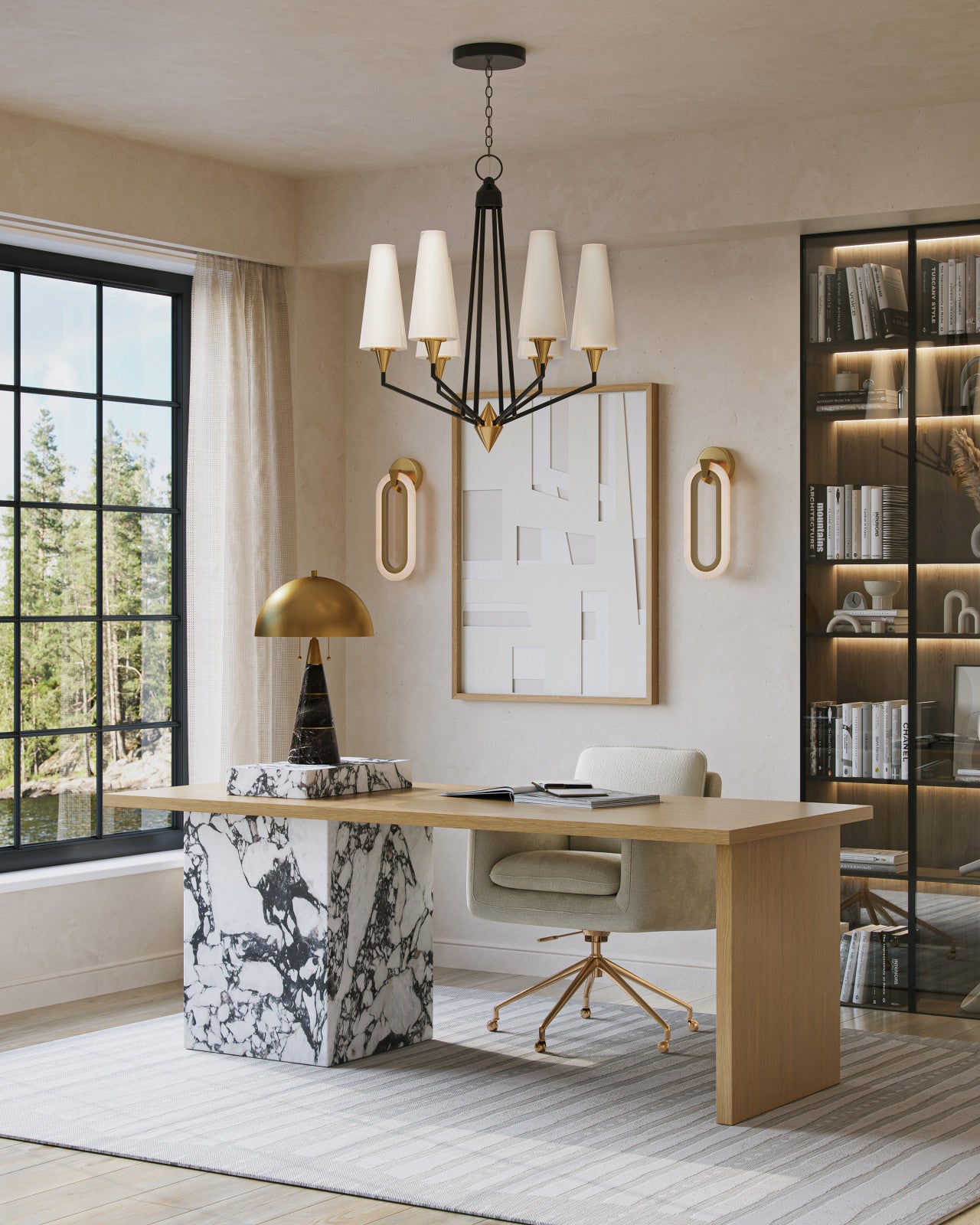 Currey & Company Hennin 28" Oil Rubbed Bronze 6 Light Chandelier