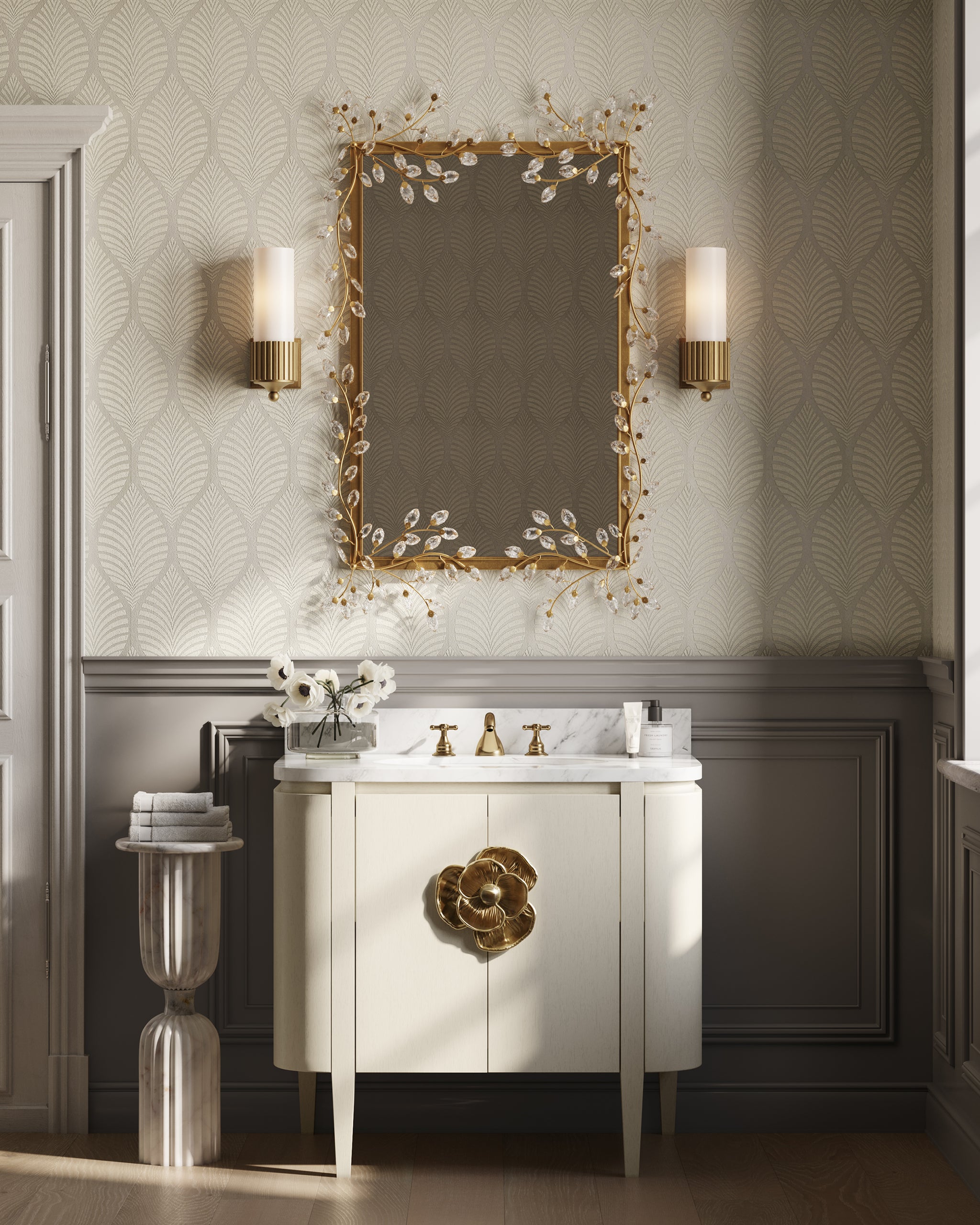 Currey & Company Forget Me Not Gold Rectangular Mirror