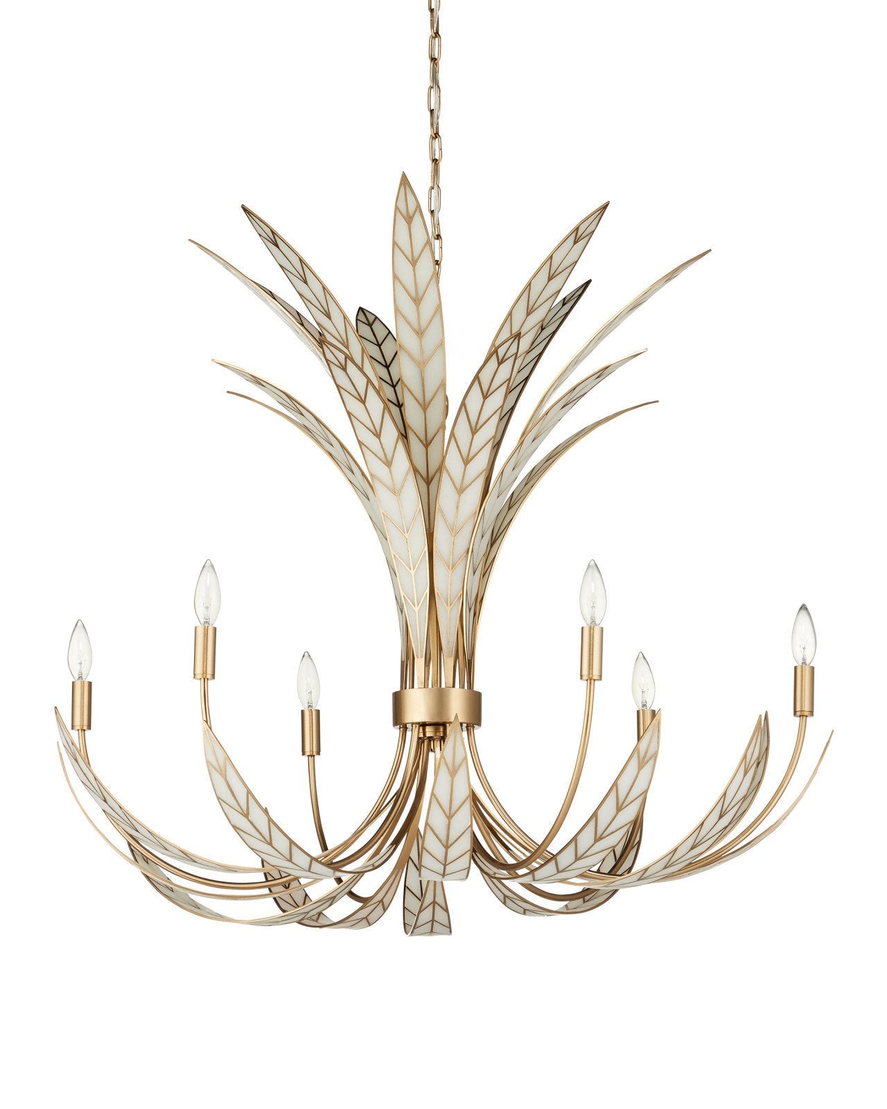Currey & Company Foliatura 39" Antique Brass 6 Light Chandelier