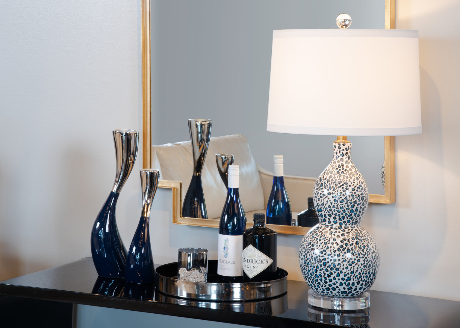 Wildwood - Snow Leopard Lamp - Teal