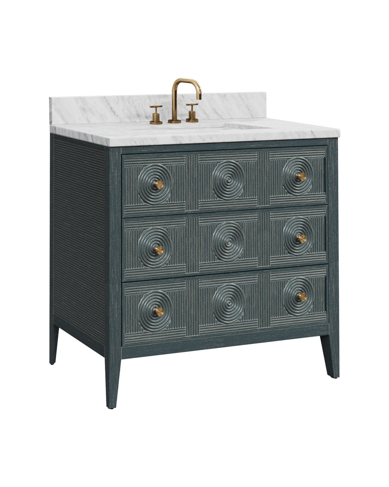 Currey & Company Santos 36" Vintage Navy Rattan Vanity With Rectangular Undermount Sink
