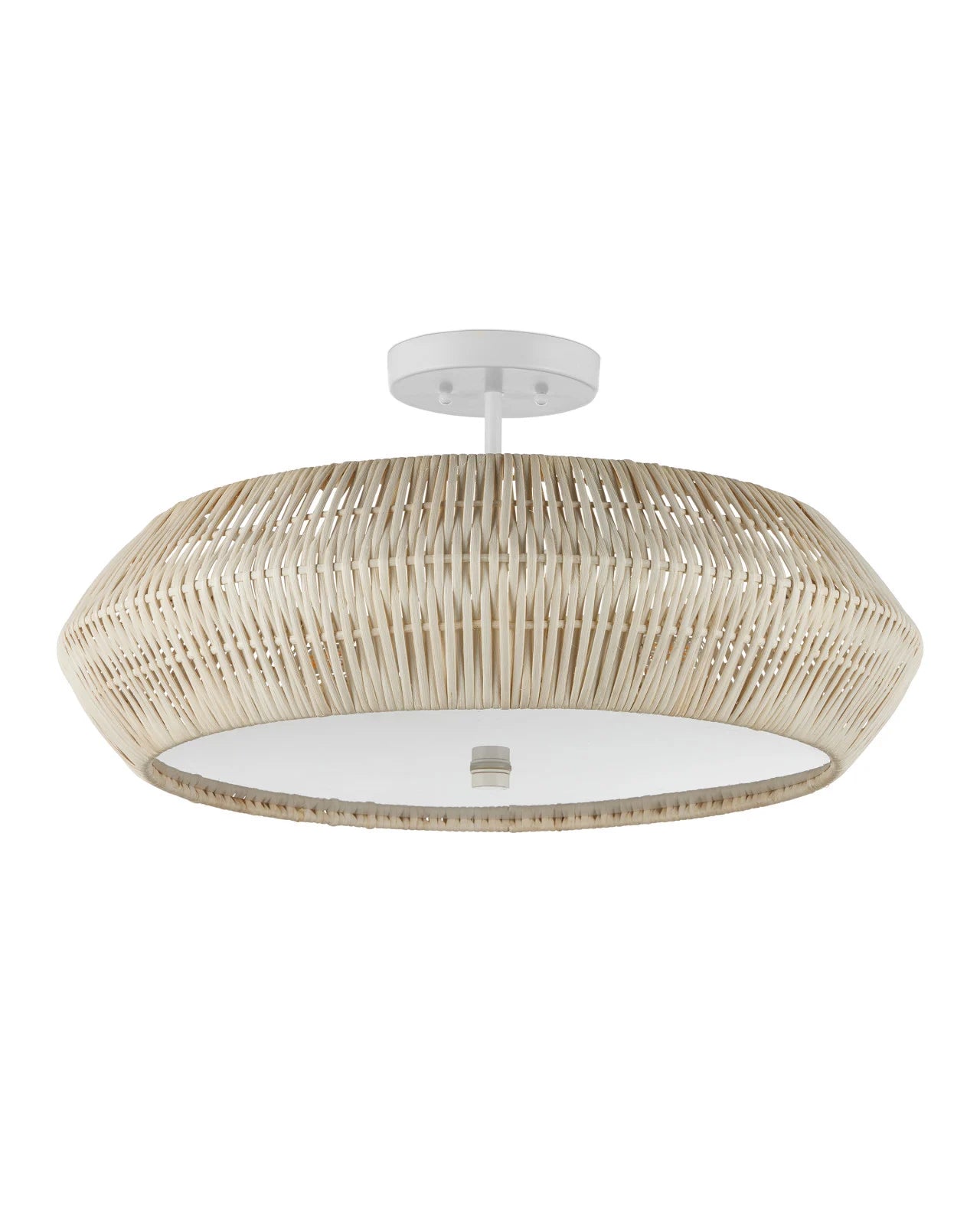 Currey & Company Antibes 25" White Rattan Semi Flush Mount
