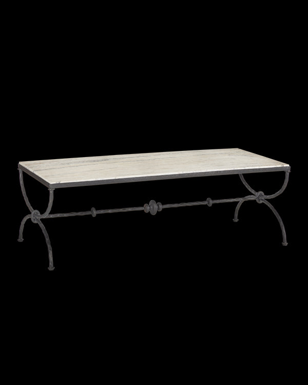 Currey & Company Agora White Travertine Cocktail Table