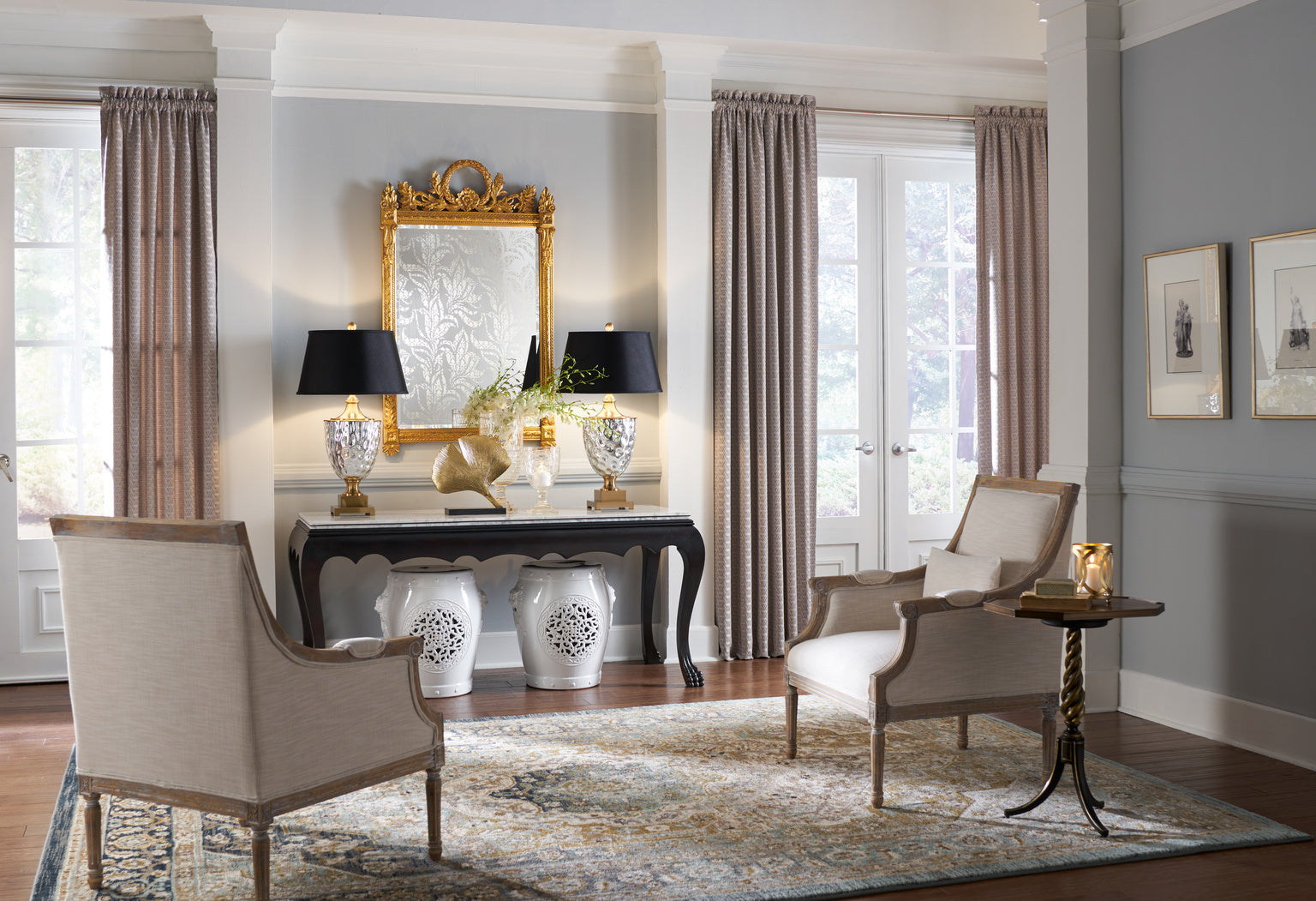 Frederick Cooper Christopher Lamp with Mercury Glass & Black Shade