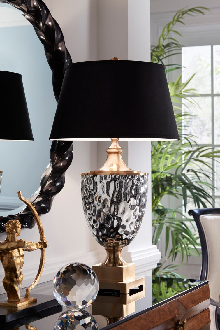 Frederick Cooper Christopher Lamp with Mercury Glass & Black Shade