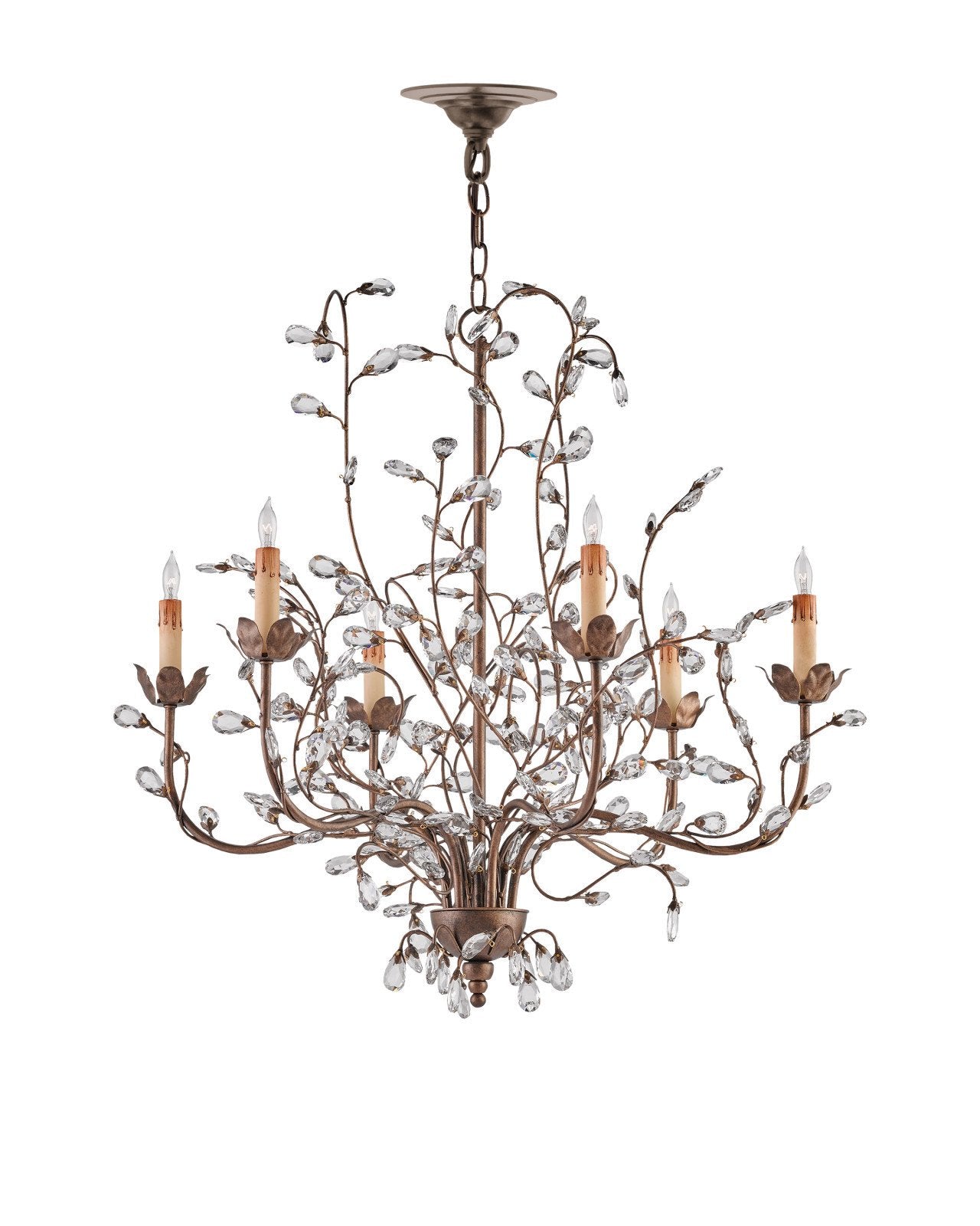 Currey & Company Crystal Bud 28" Gold 6 Light Chandelier