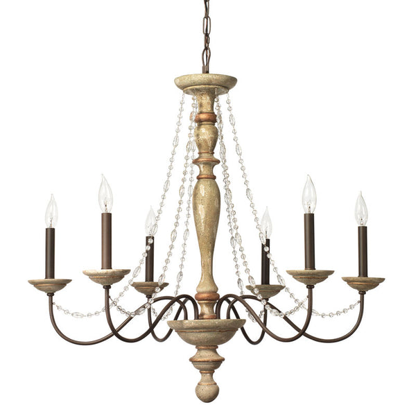 Maybel Chandelier In Washed Wood & Crystal