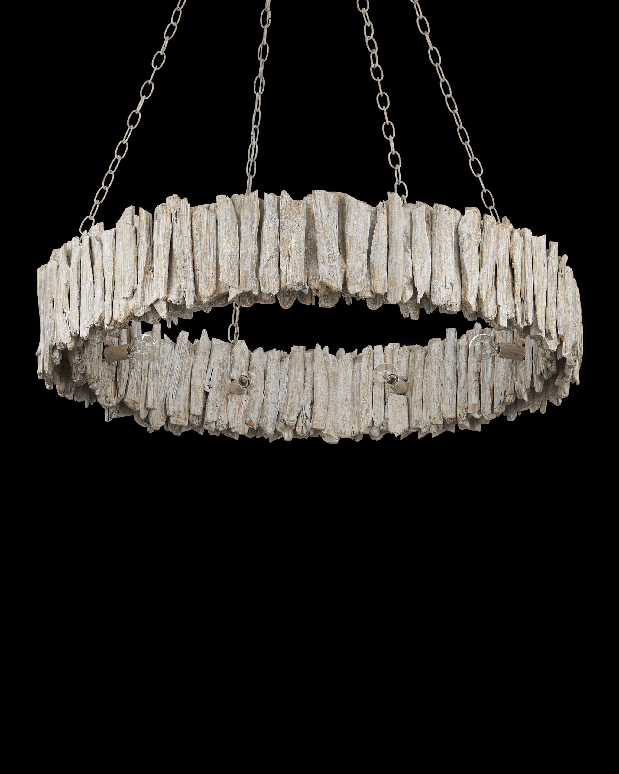 Currey & Company Driftwood Whitewash Ring Chandelier