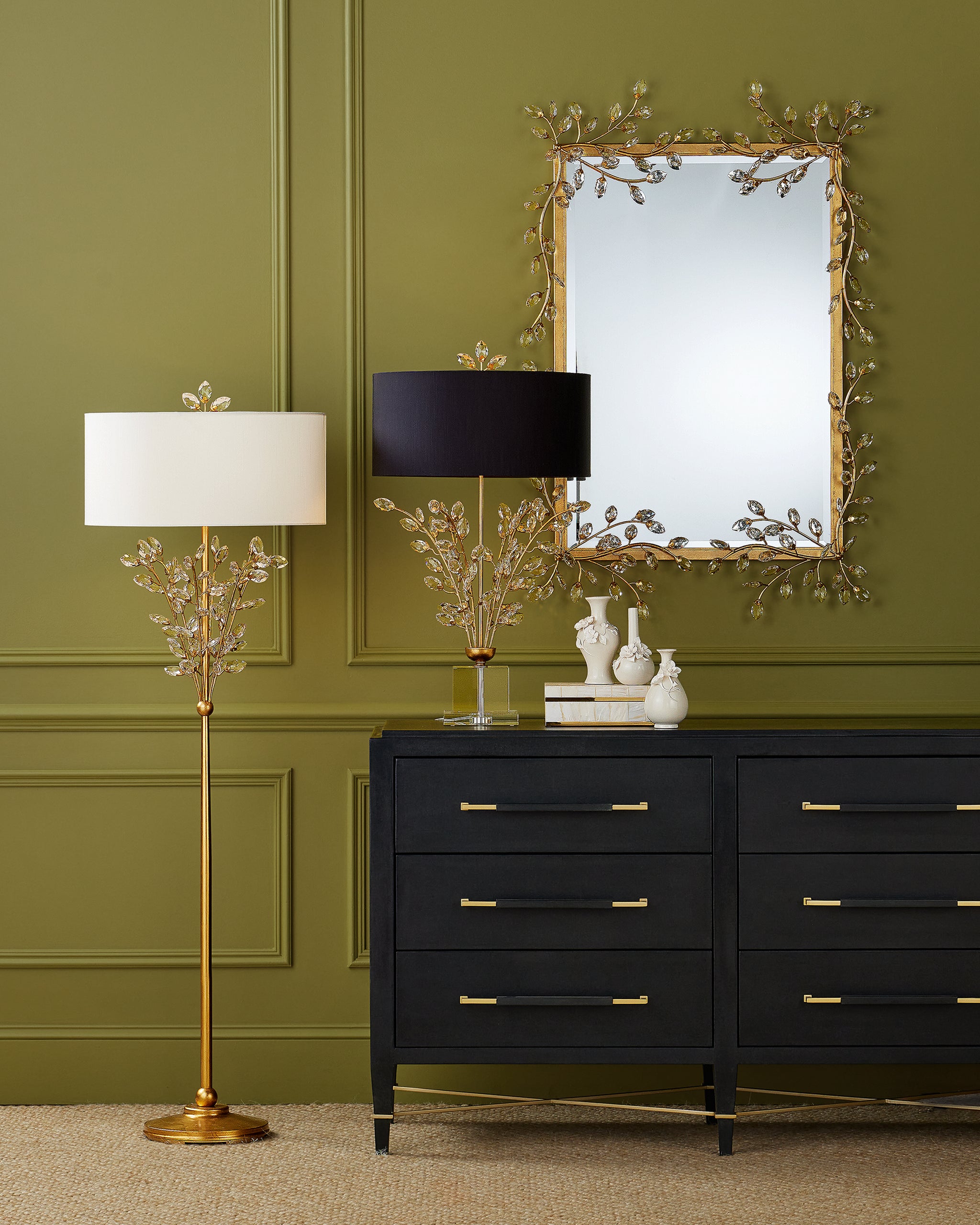 Currey & Company Forget Me Not Gold Floor Lamp