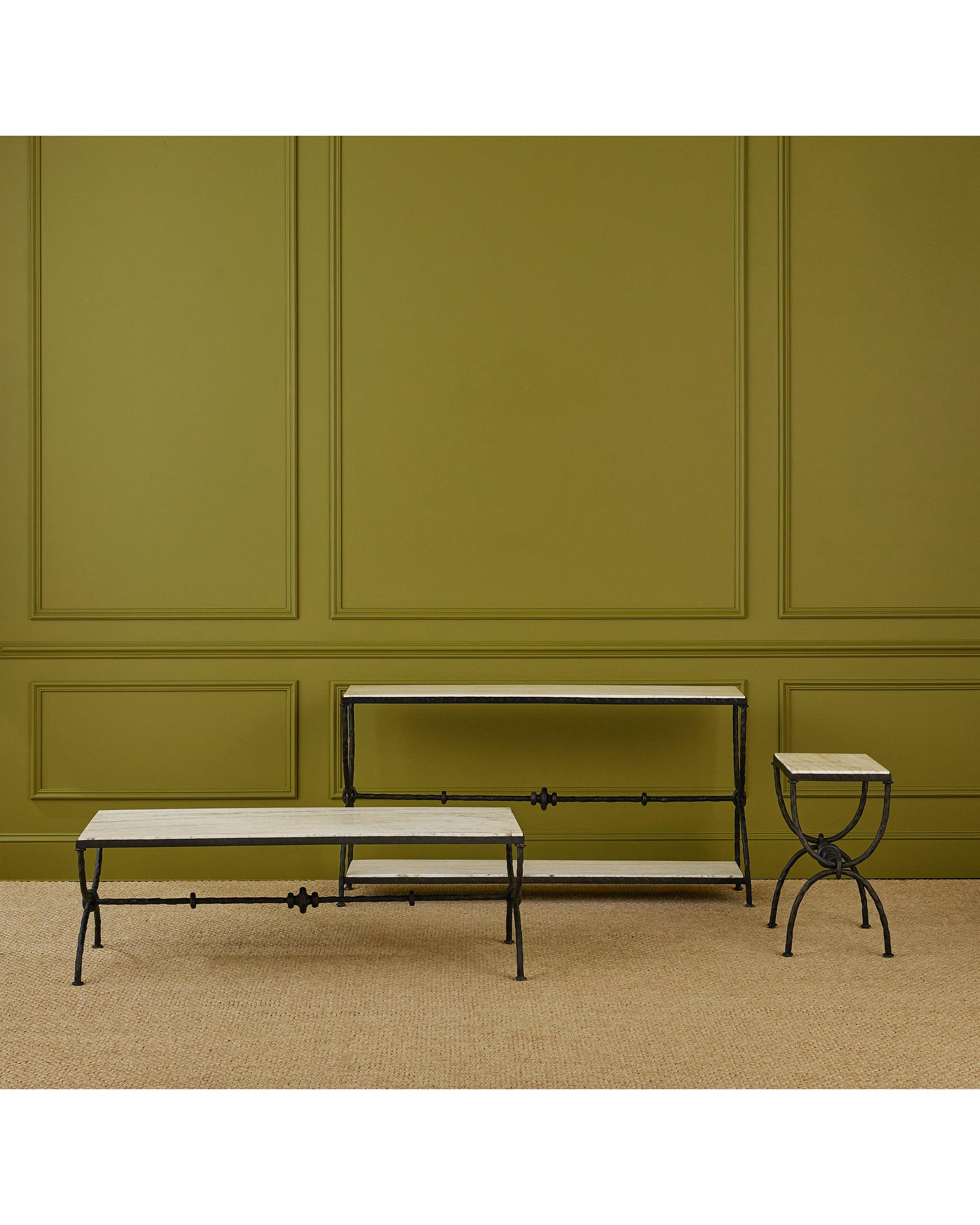 Currey & Company Agora White Travertine Console Table