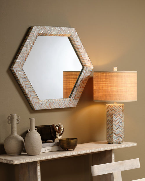 Jamie Young Academy Mother Of Pearl Hexagon Wall Mirror