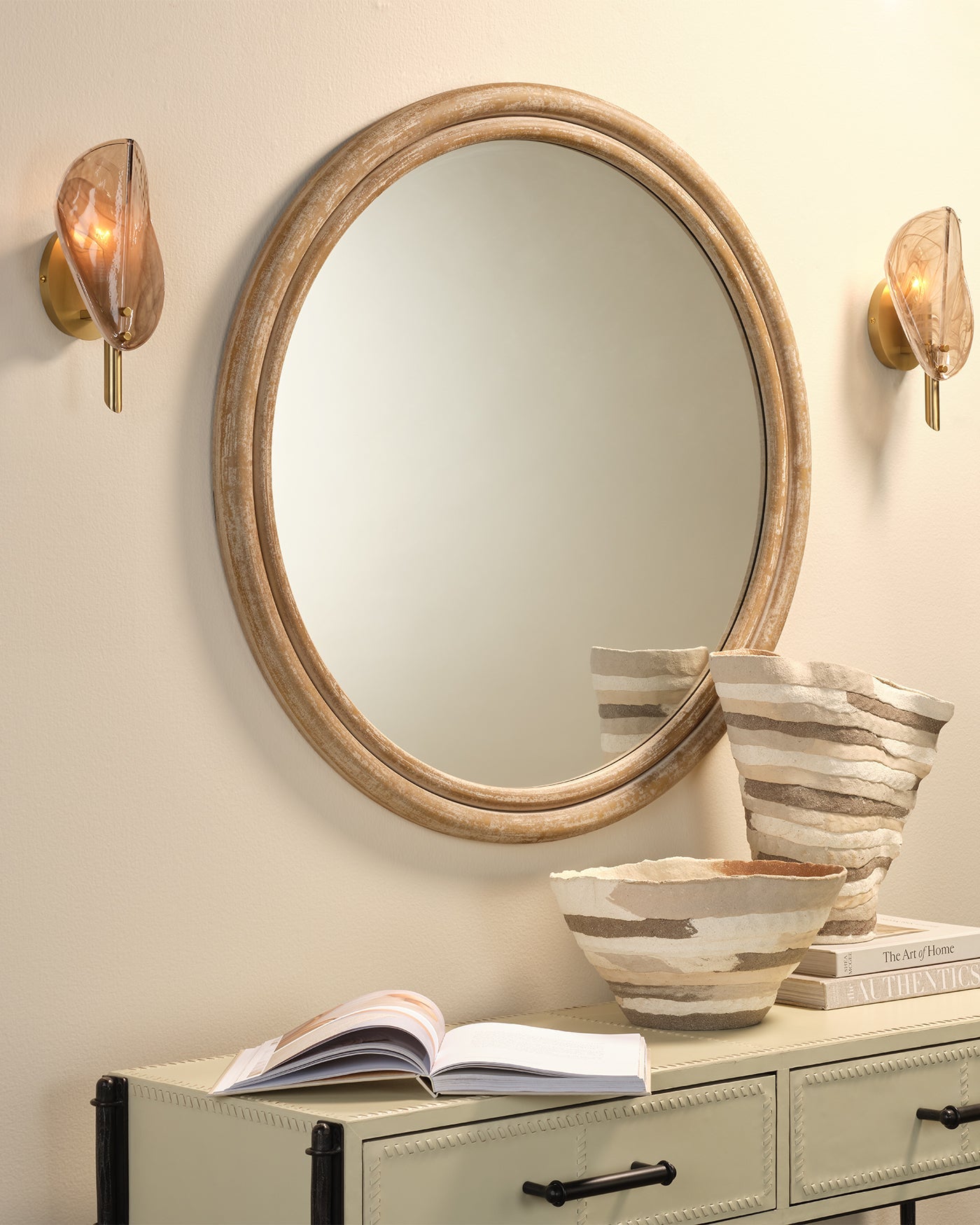 Jamie Young Riley Wood Round Wall Mirror, Extra Large