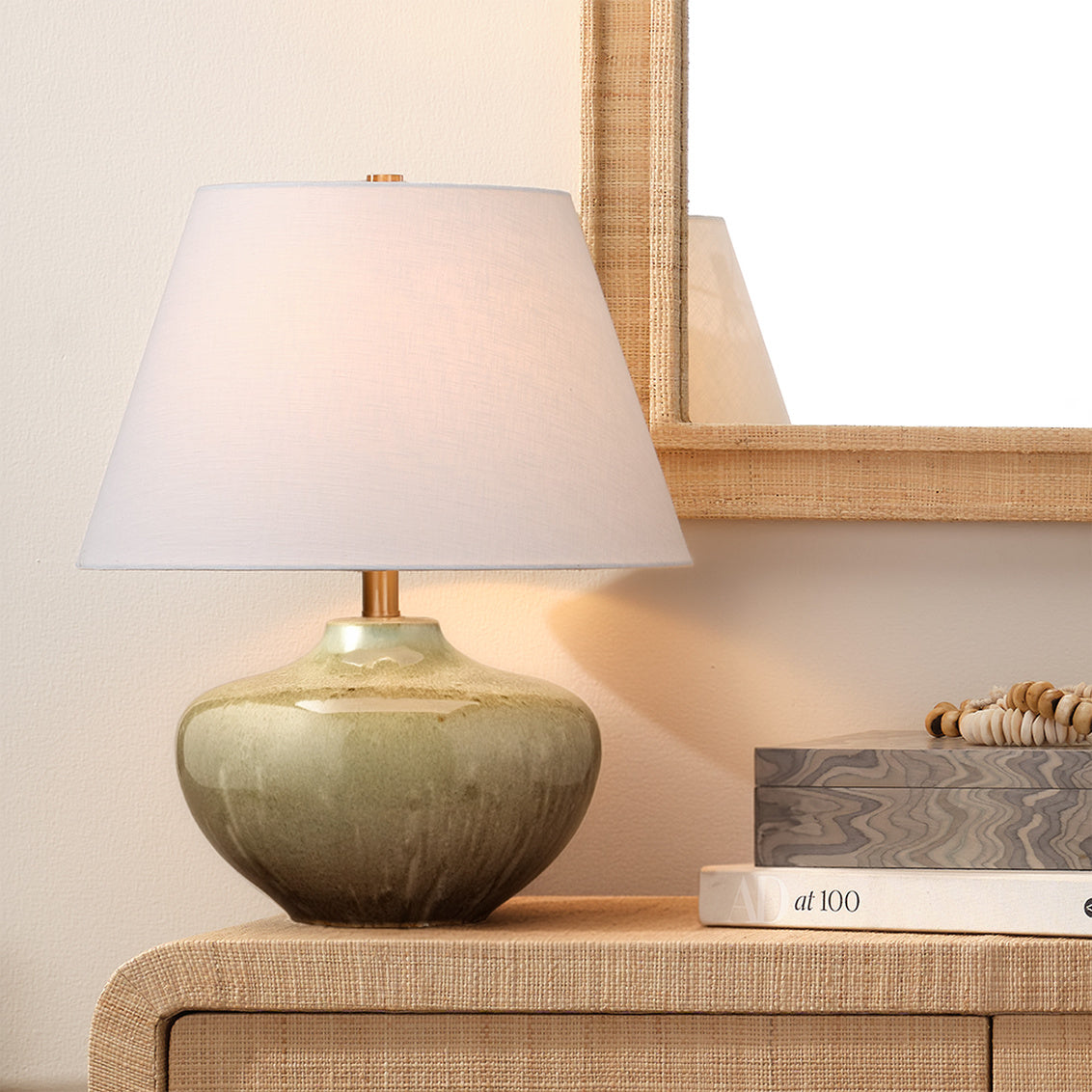 Jamie Young Monroe Table Lamp, Olive Green Ceramic