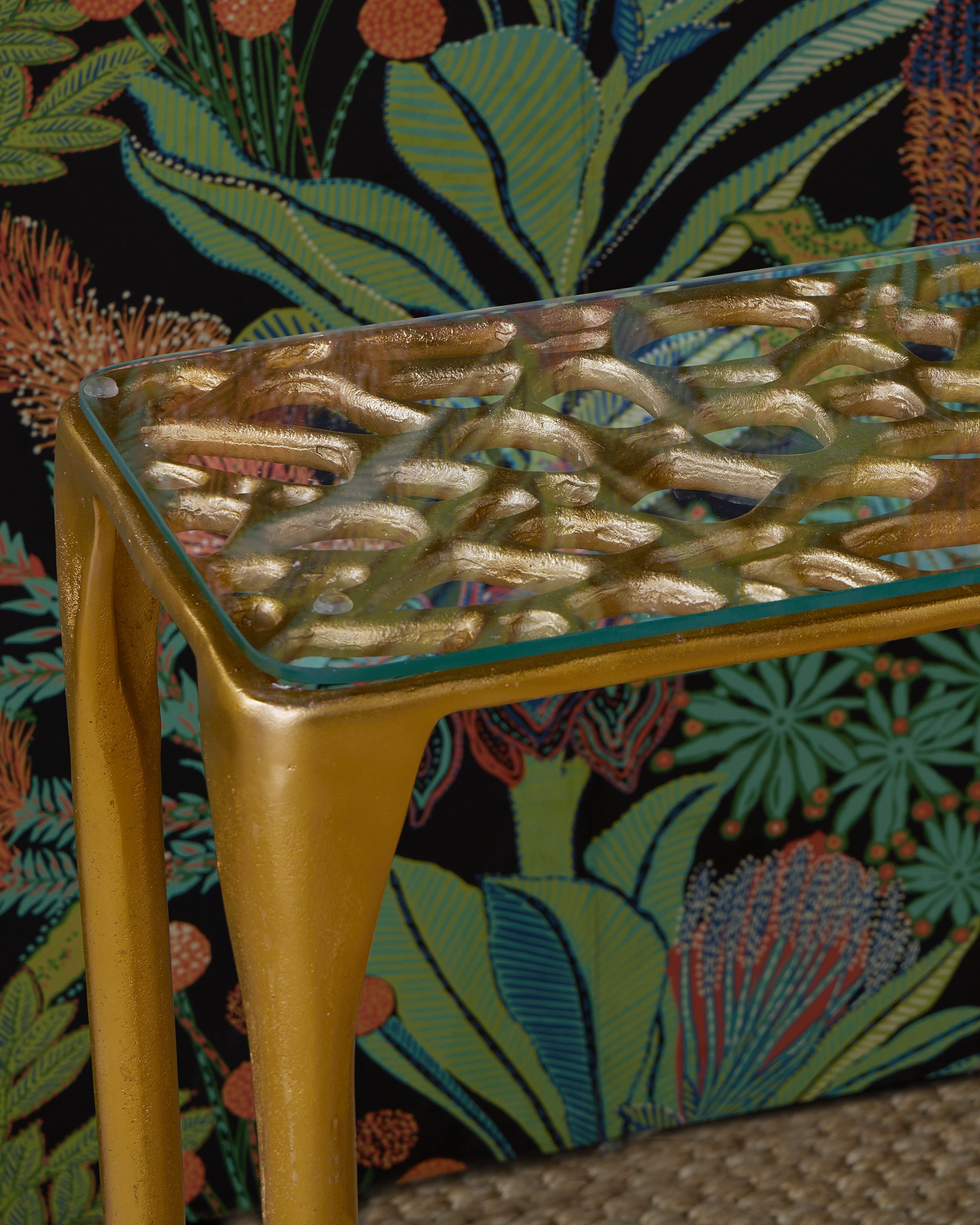 Currey & Company Honeycomb Gold Console Table