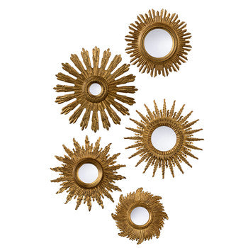 Chelsea House Set Of Five Gold Starburst Mirrors