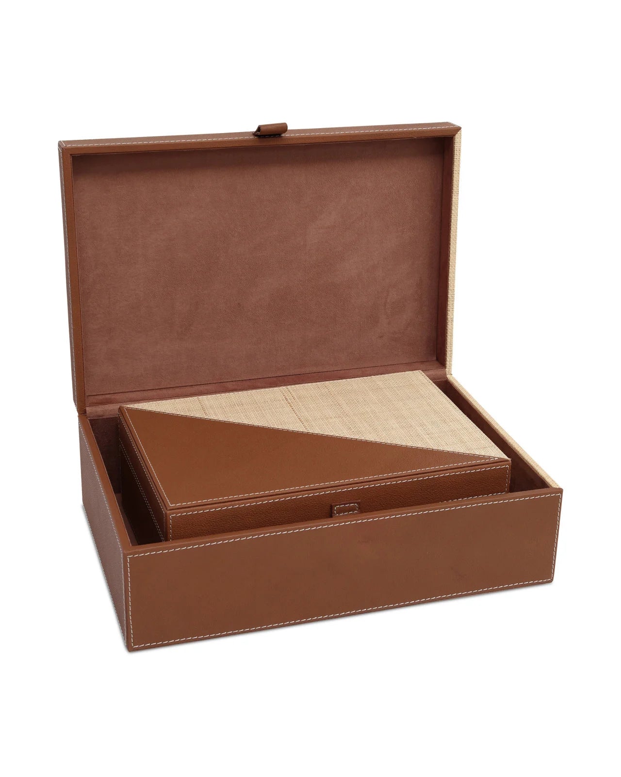Currey & Company 15"/12" Leather & Raffia Box Set Of 2