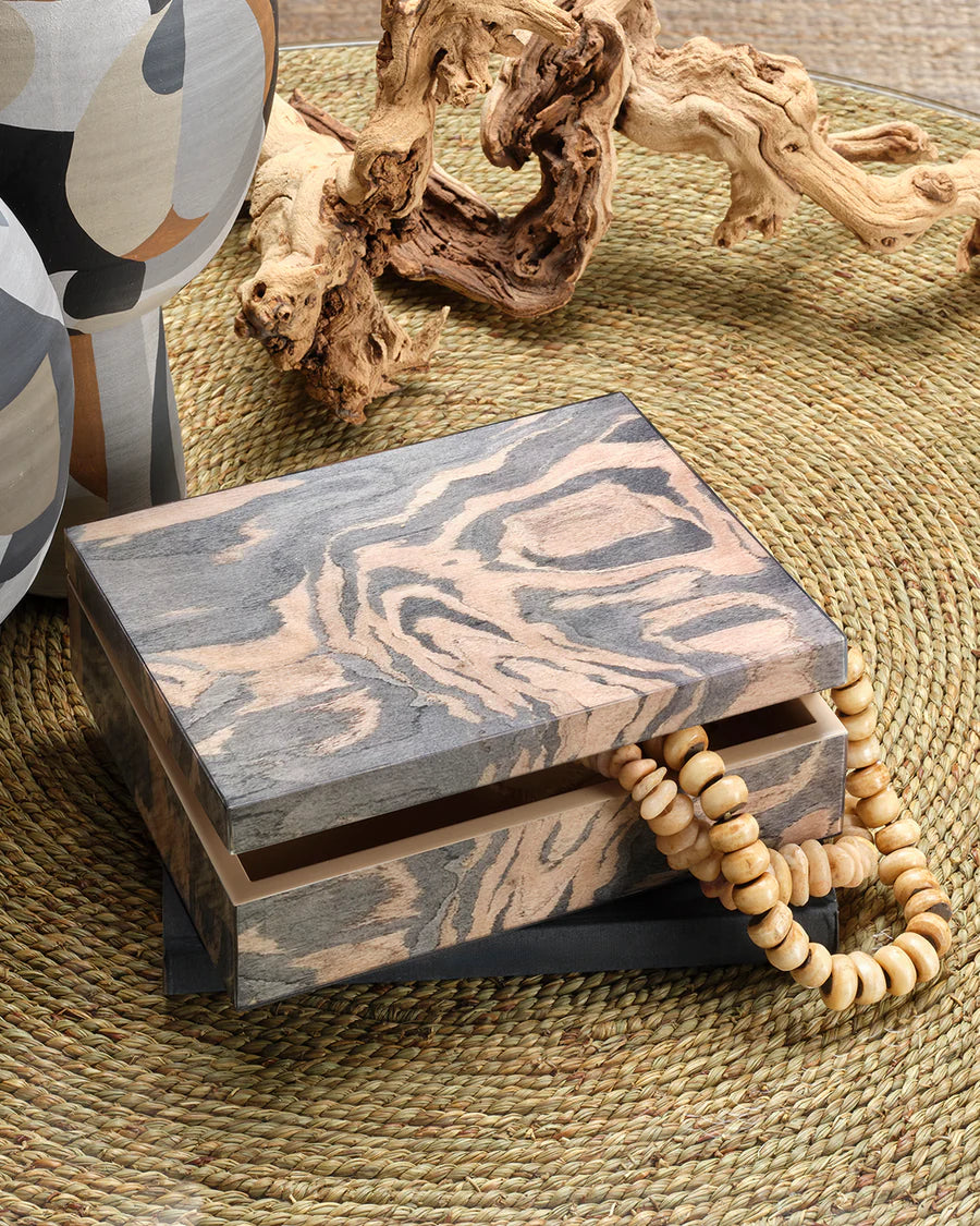 Jamie Young Woodgrain Decorative Box, Navy Lacquer