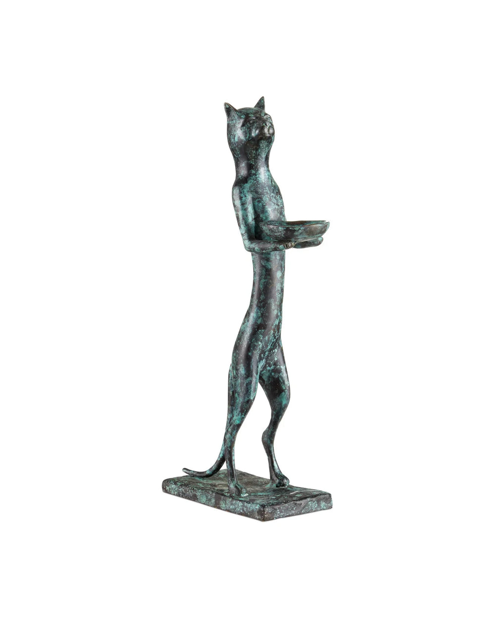 Currey & Company Bastet Cat 16" Green Granite Bronze Sculpture