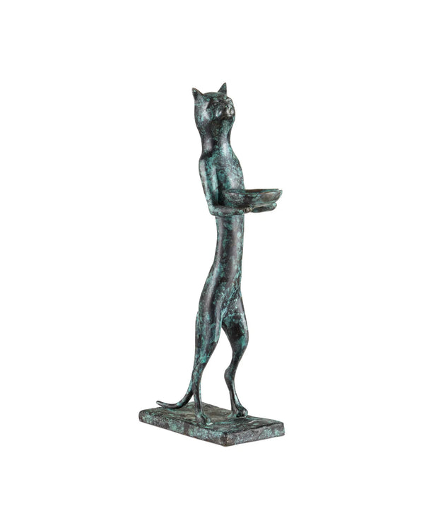 Currey & Company Bastet Cat 16" Green Granite Bronze Sculpture